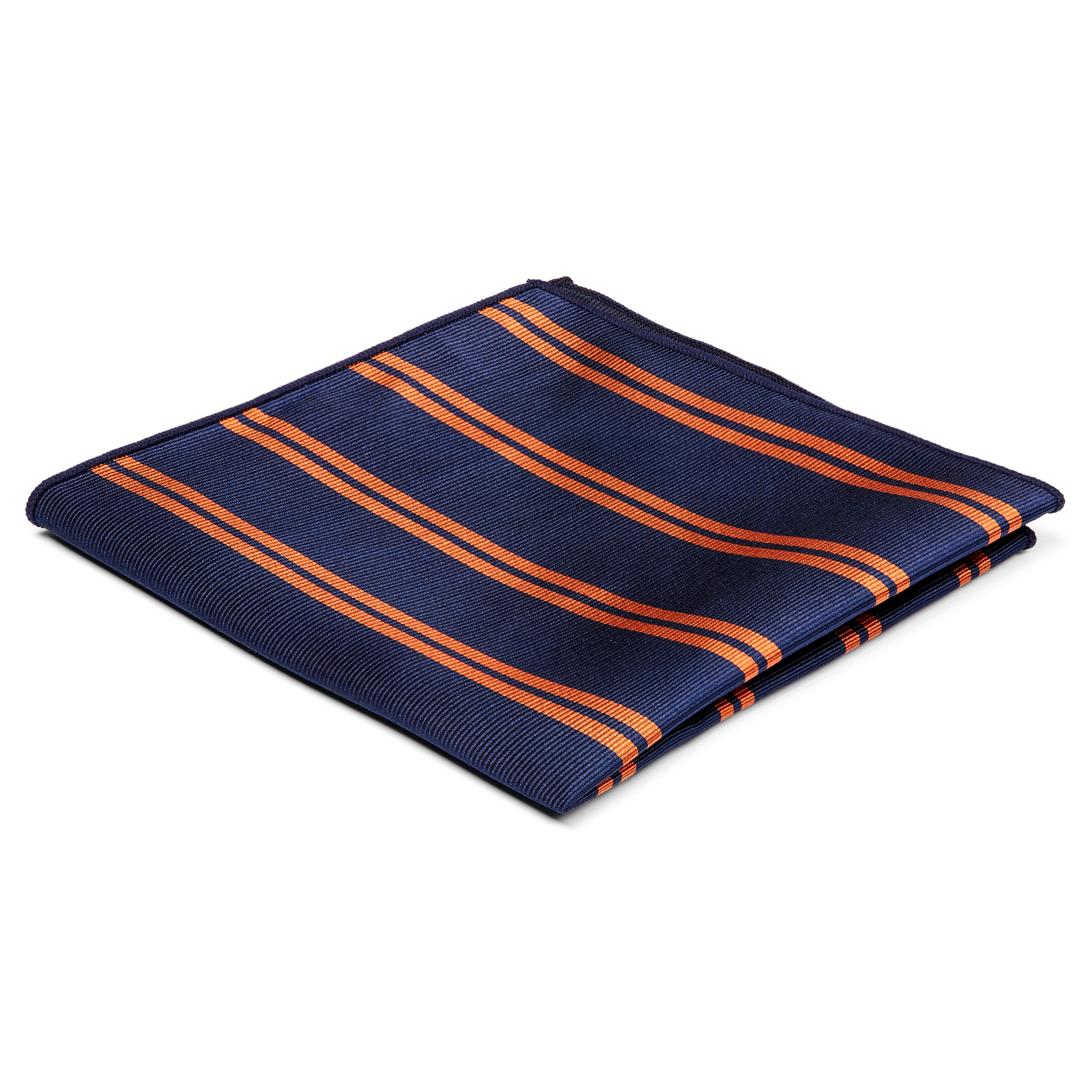 Orange Twin Stripe Navy Silk Pocket Square - 1