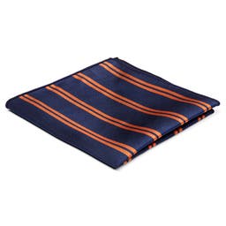 Pañuelo de bolsillo de seda azul marino con rayas dobles naranjas