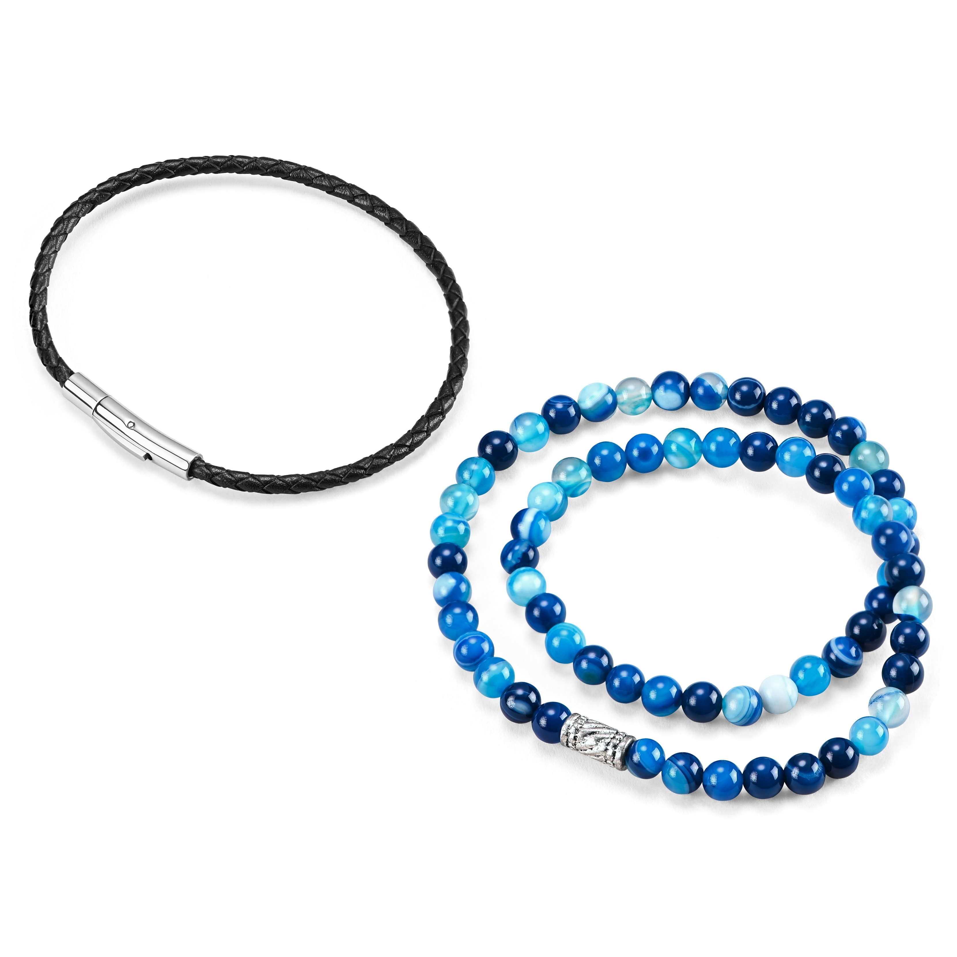 Blue Agate Gemstone & Leather Wrap Bracelet – Aurora Creative Jewellery