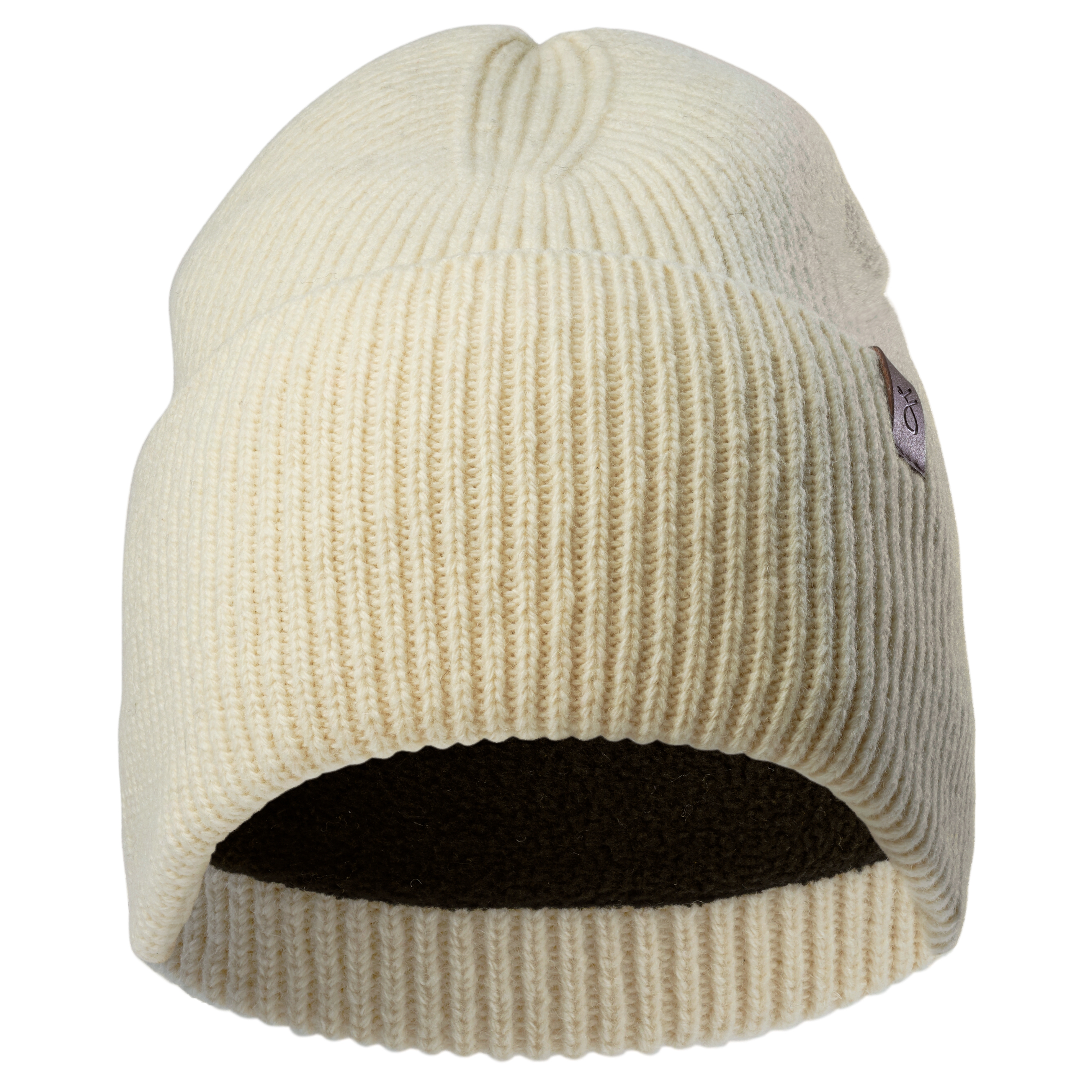 Pārstrādātas vilnas krēmkrāsas beanie cepure ar atloku - 5