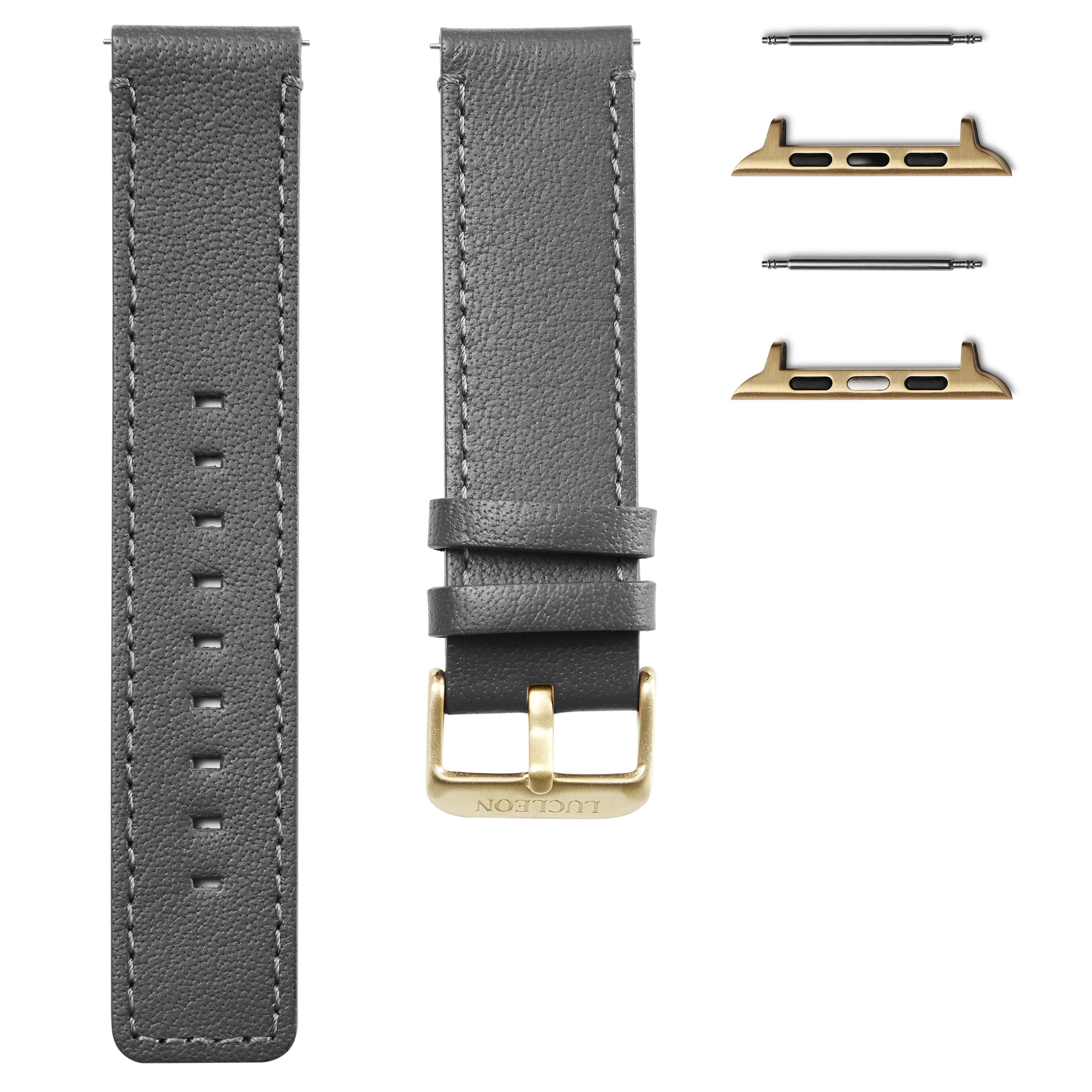 Grey Leather Watch Strap with Gold-Tone Adapter for Apple Watch (42/44MM) - 1