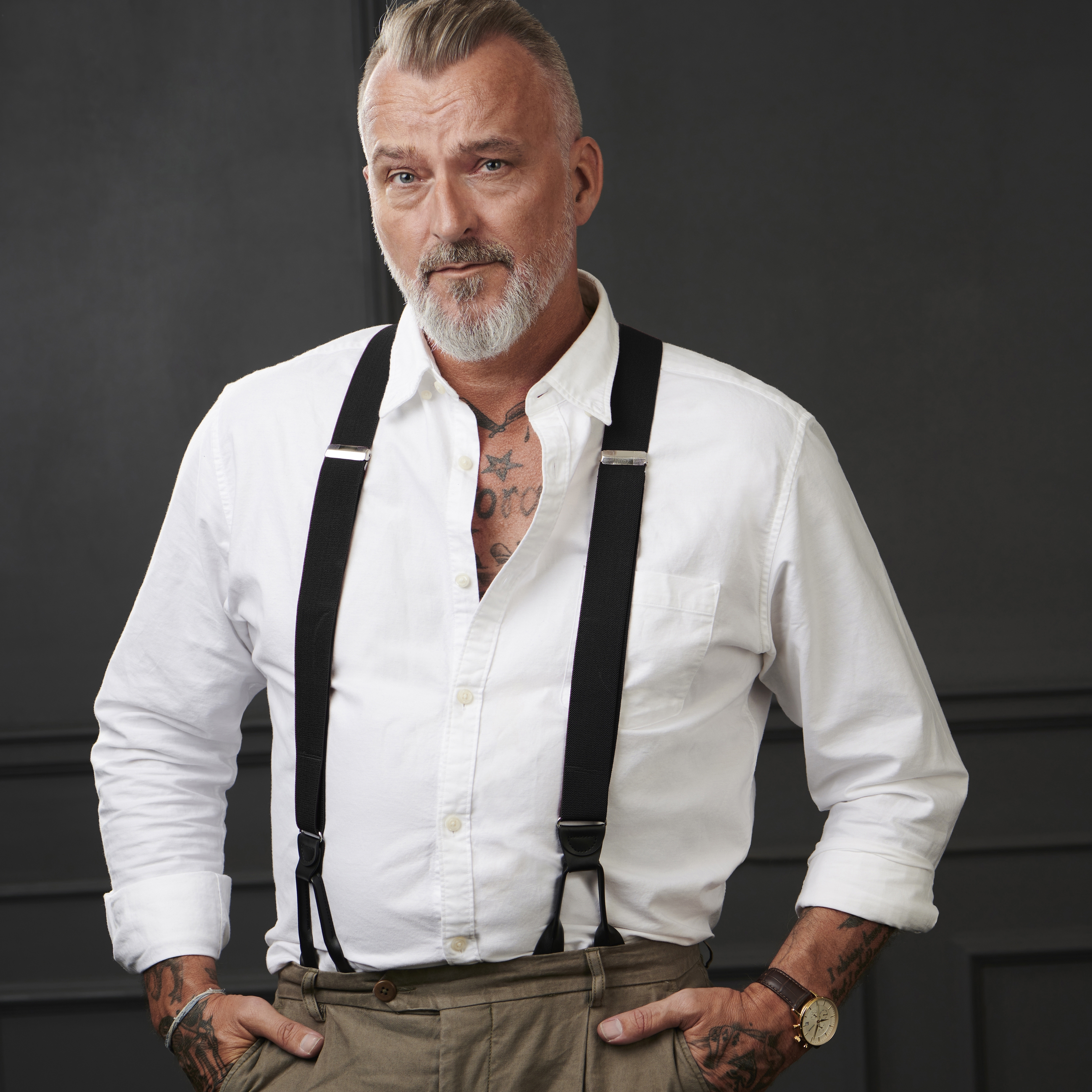 Wide Black Split Button Suspenders - 5