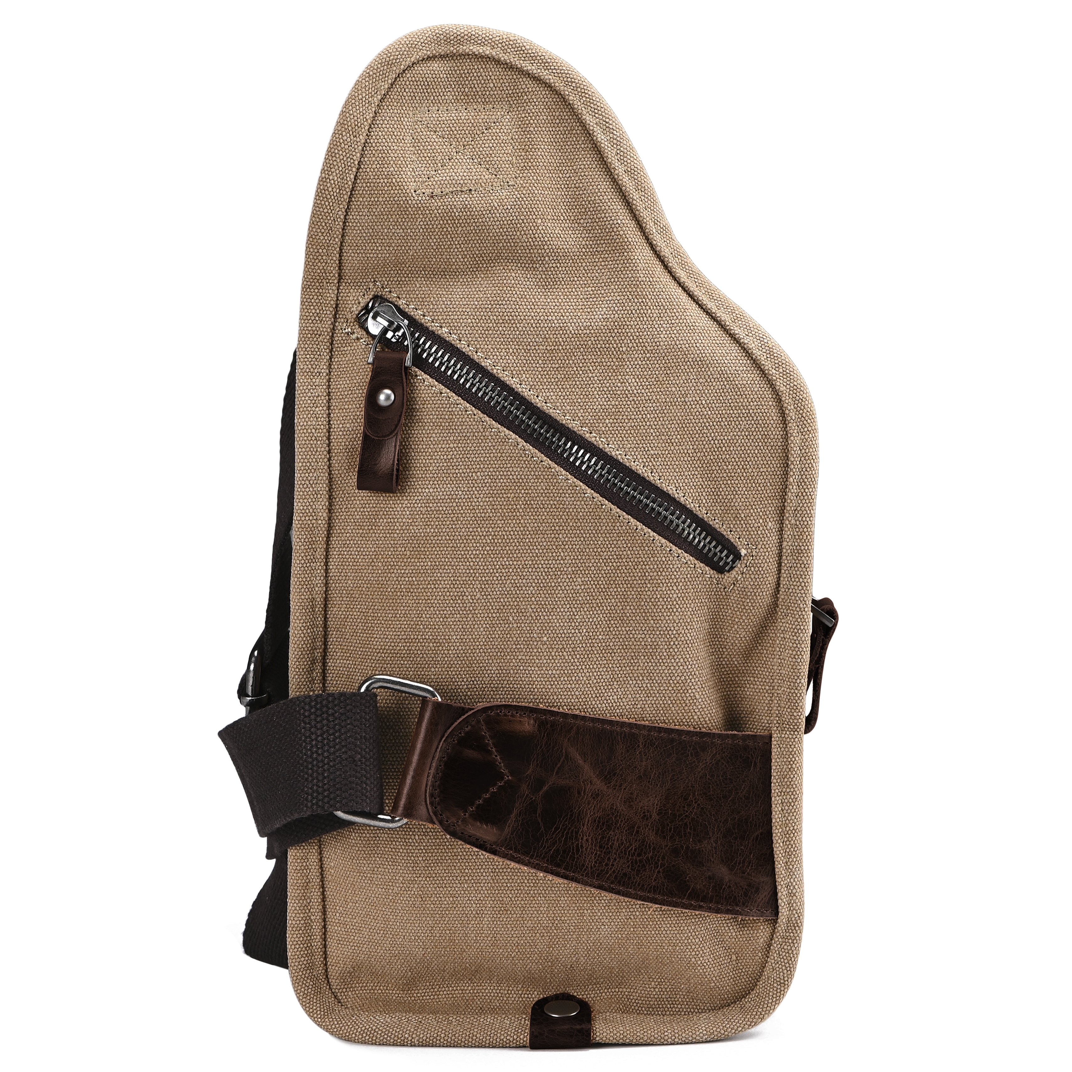 Khakigroene Crossbody Schoudertas van Canvas en Leer - 5