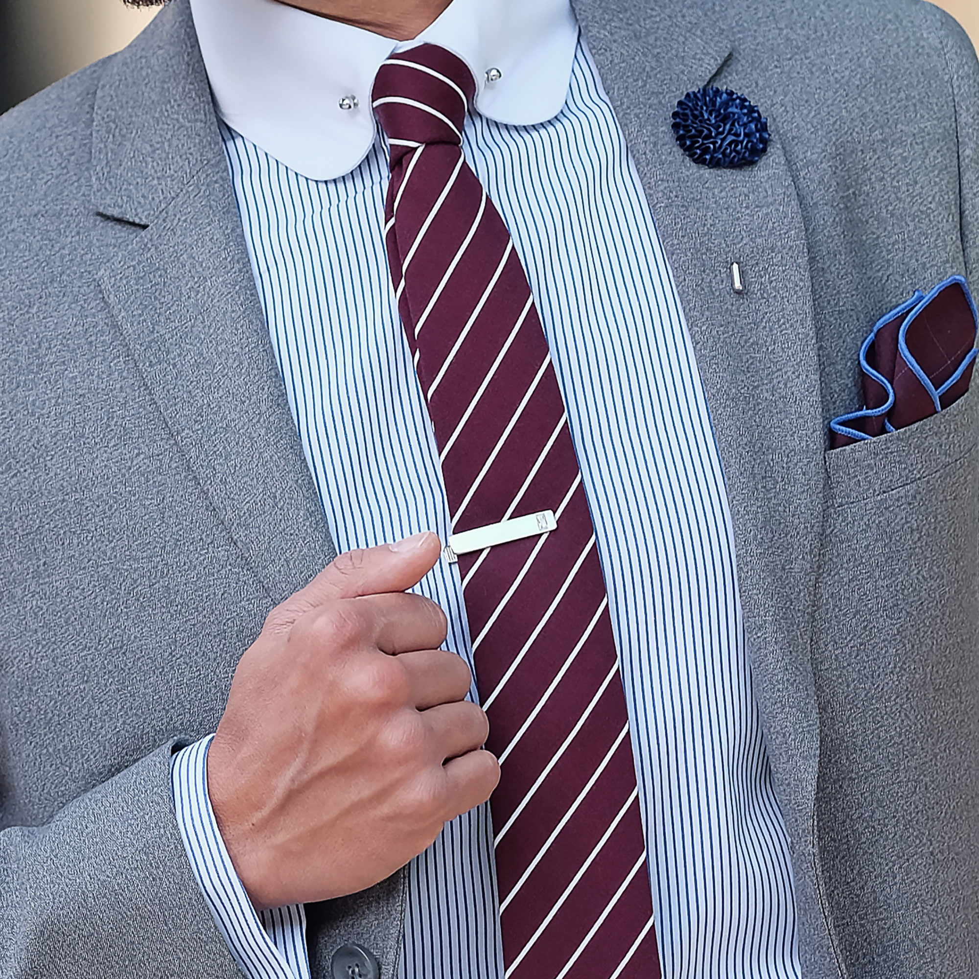 Vinröd Randig Slips - 3