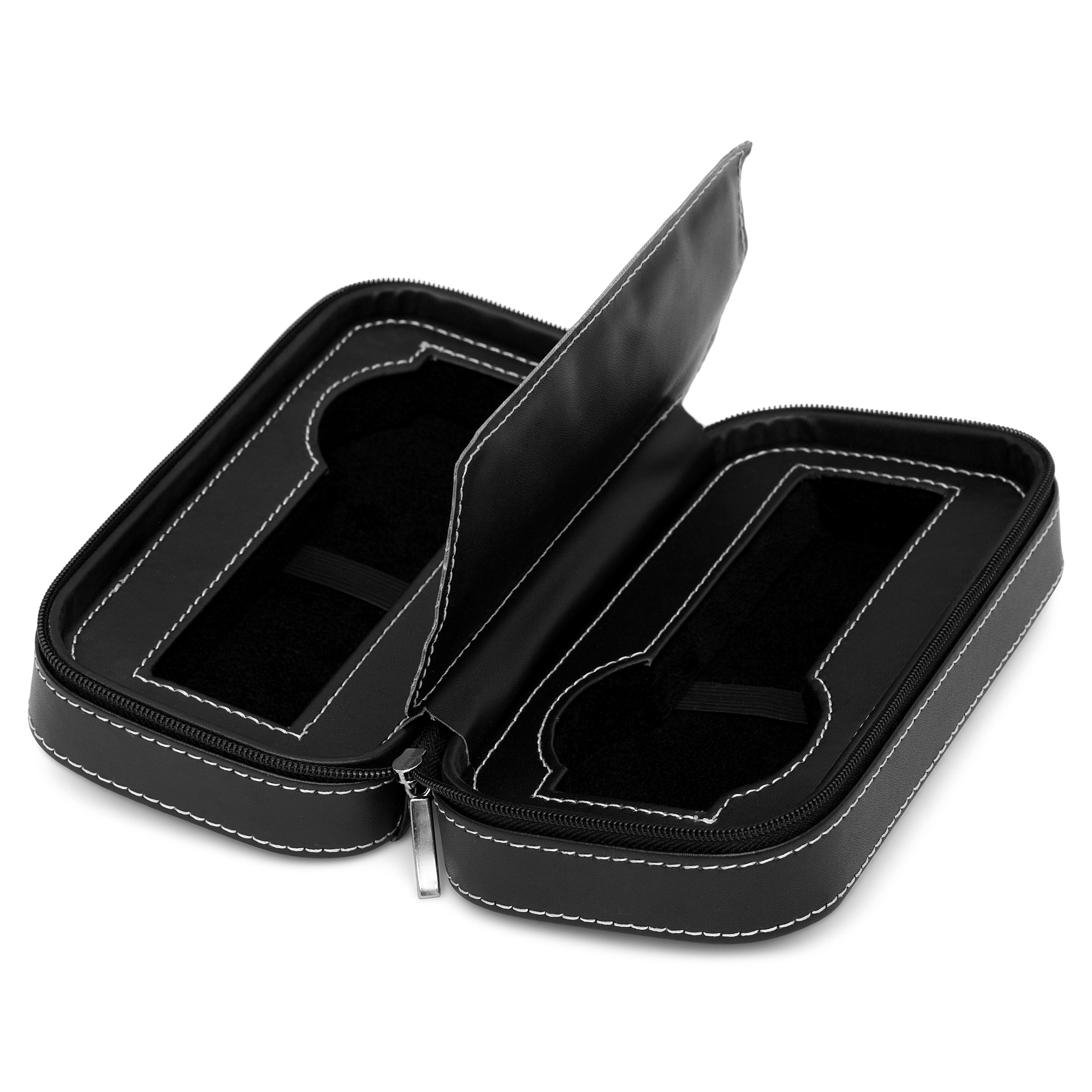 Črn potovalni etui za ure - za 2 uri - 5