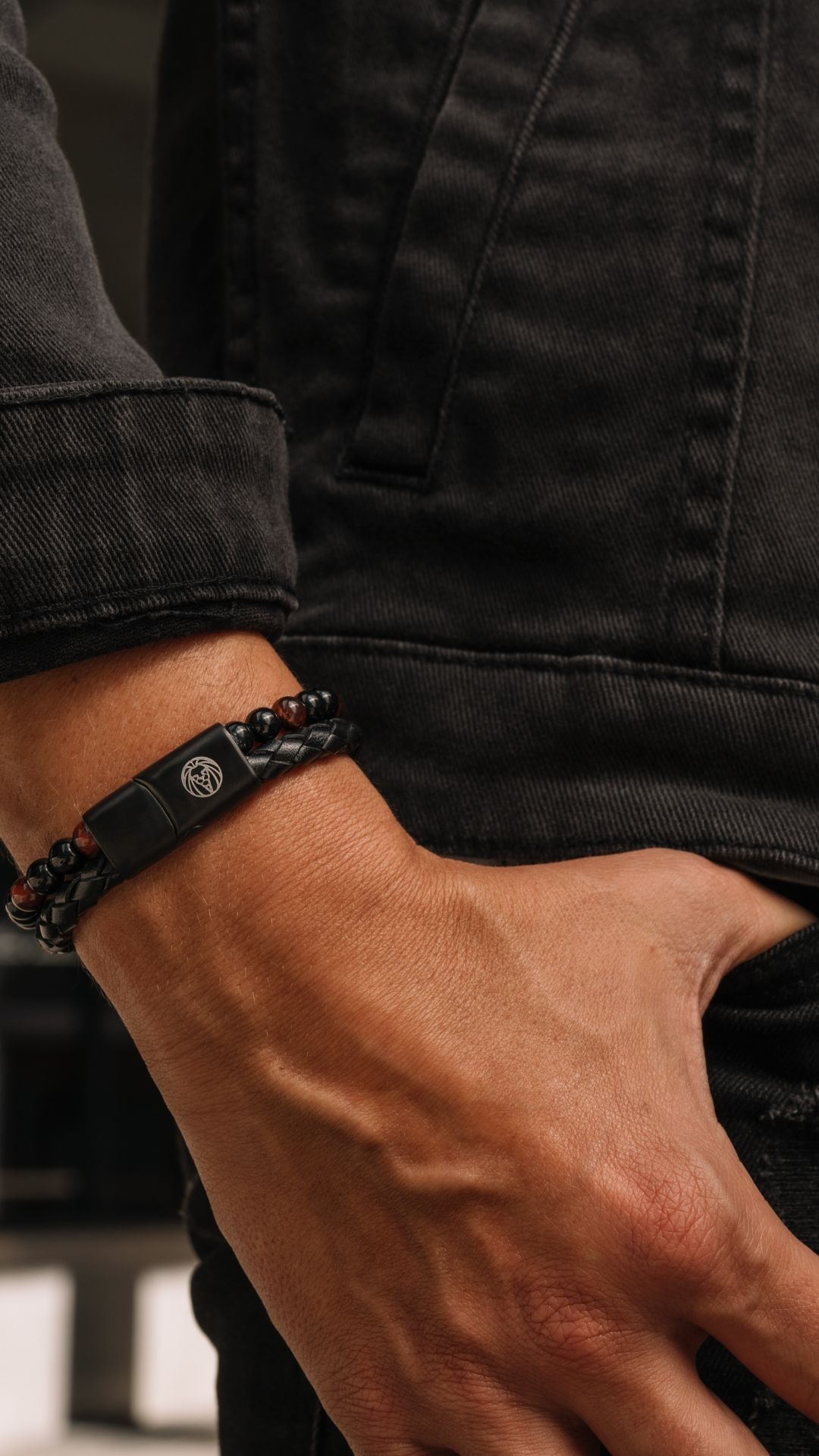 Red Tiger's Eye & Leather Icon Bracelet | In stock! | Lucleon