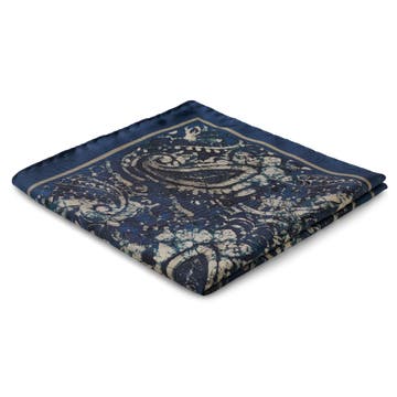 Virtuo | Pochette de costume en soie à motifs cachemire bleu foncé Virtuo | Pochette de costume en soie à motifs cachemire bleu foncé