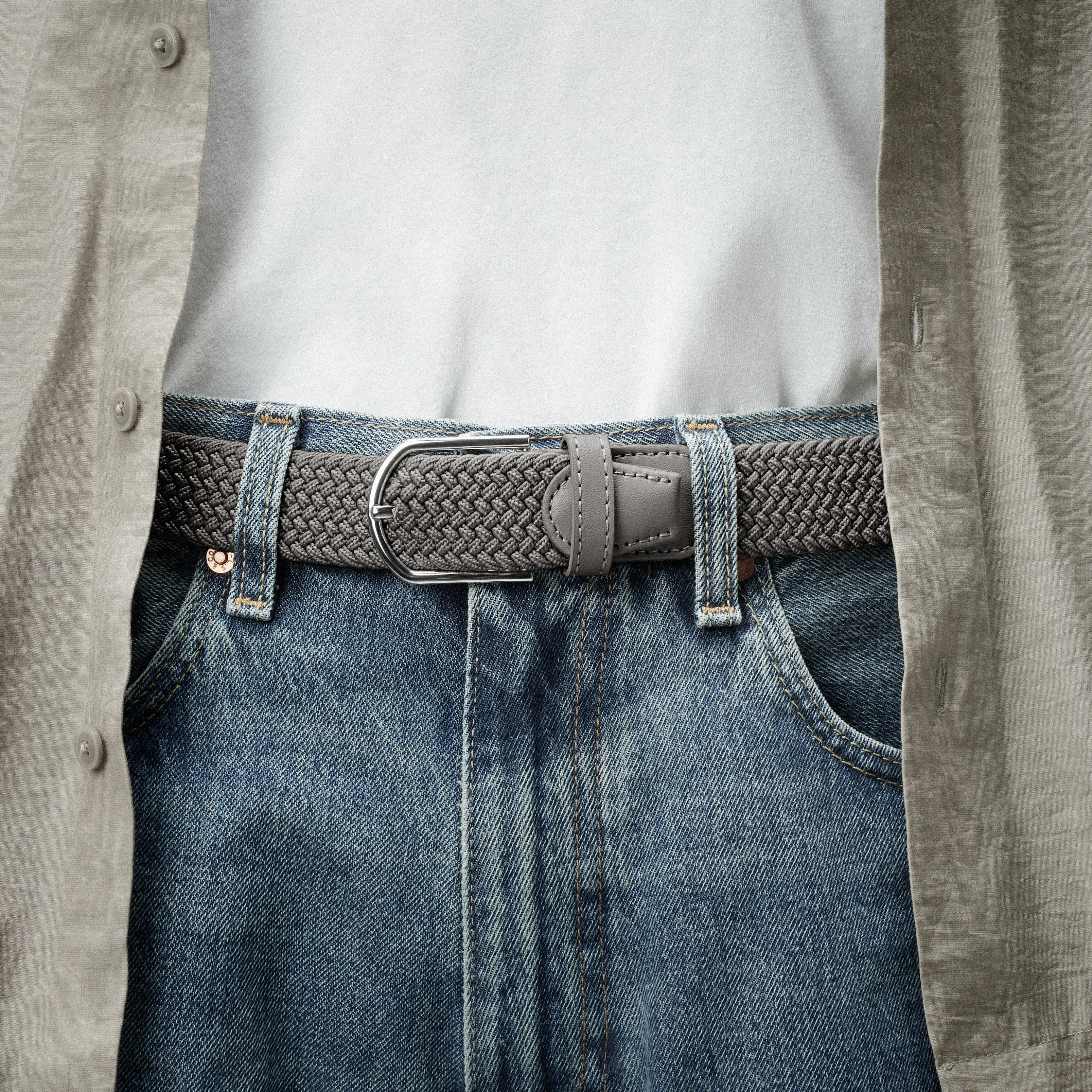 Γκρι ελαστική πλεκτή ζώνη από καμβά - 3