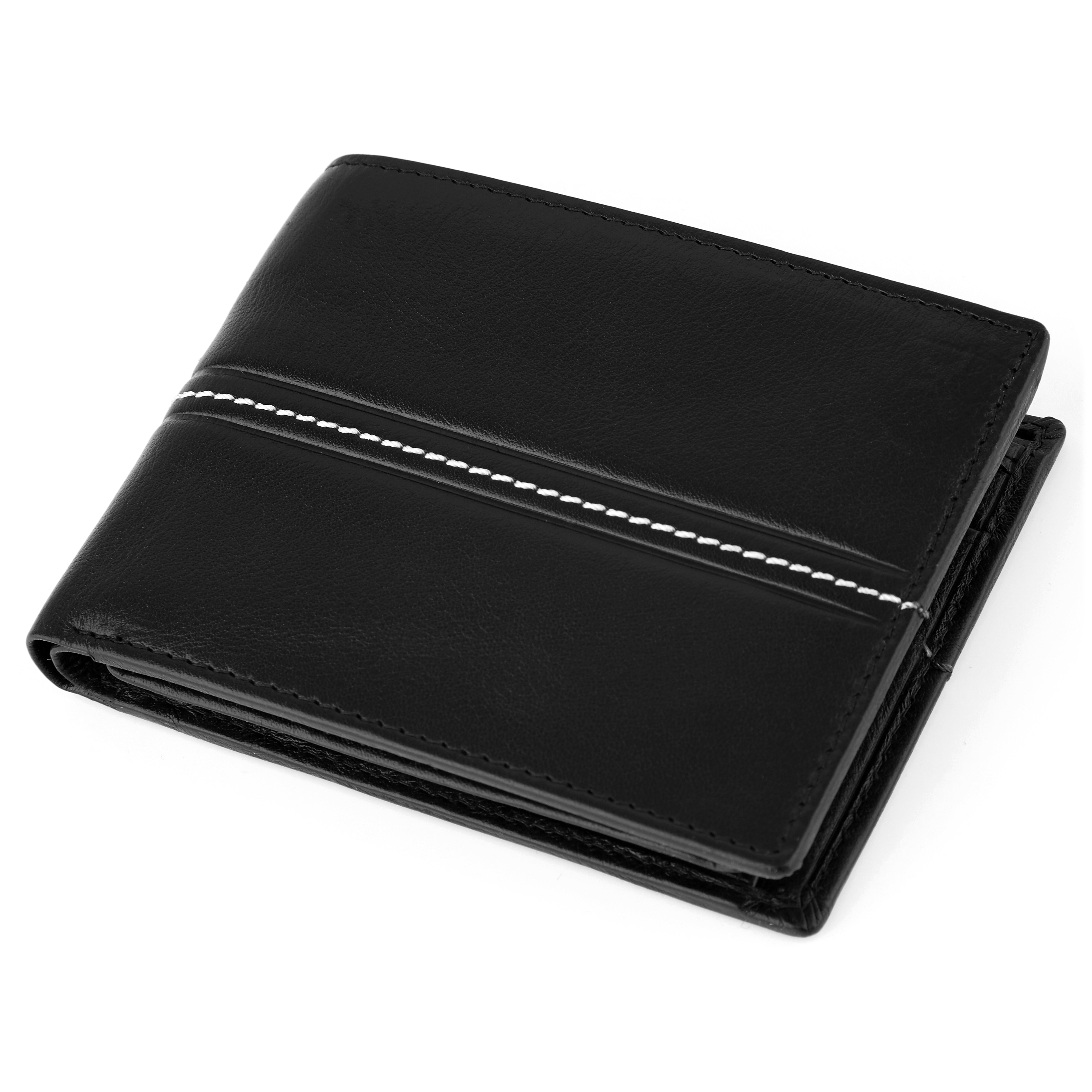 Cartera de doble pliegue de cuero negro con costura Royce - 3