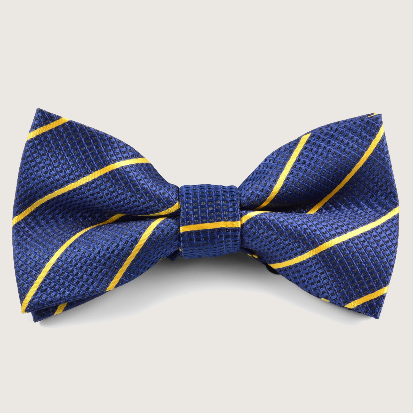 Navy Blue & Mustard Yellow Striped Pre-Tied Bow Tie | In stock