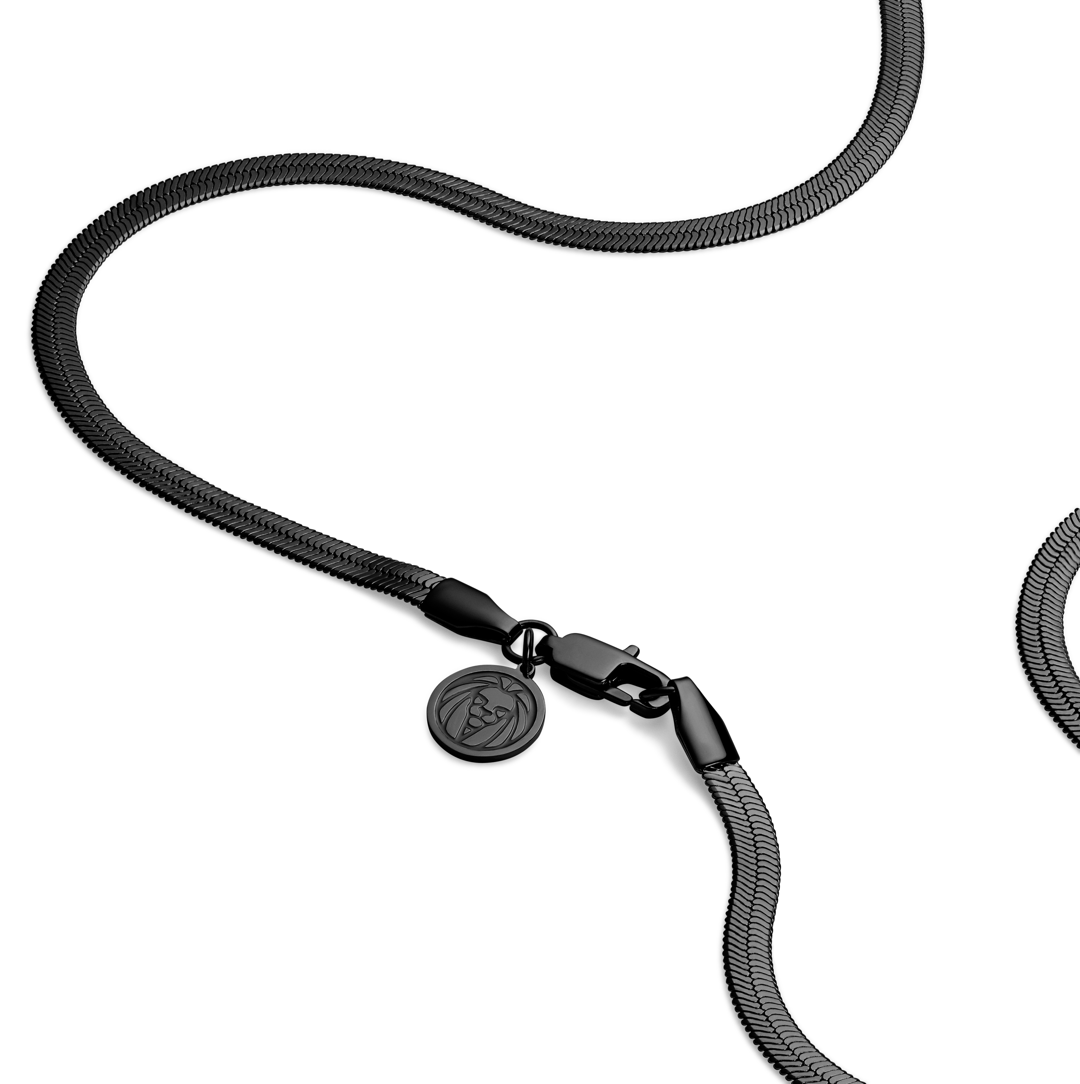 Essentials | 2 mm Gunmetal Black Herringbone Chain Necklace - 3