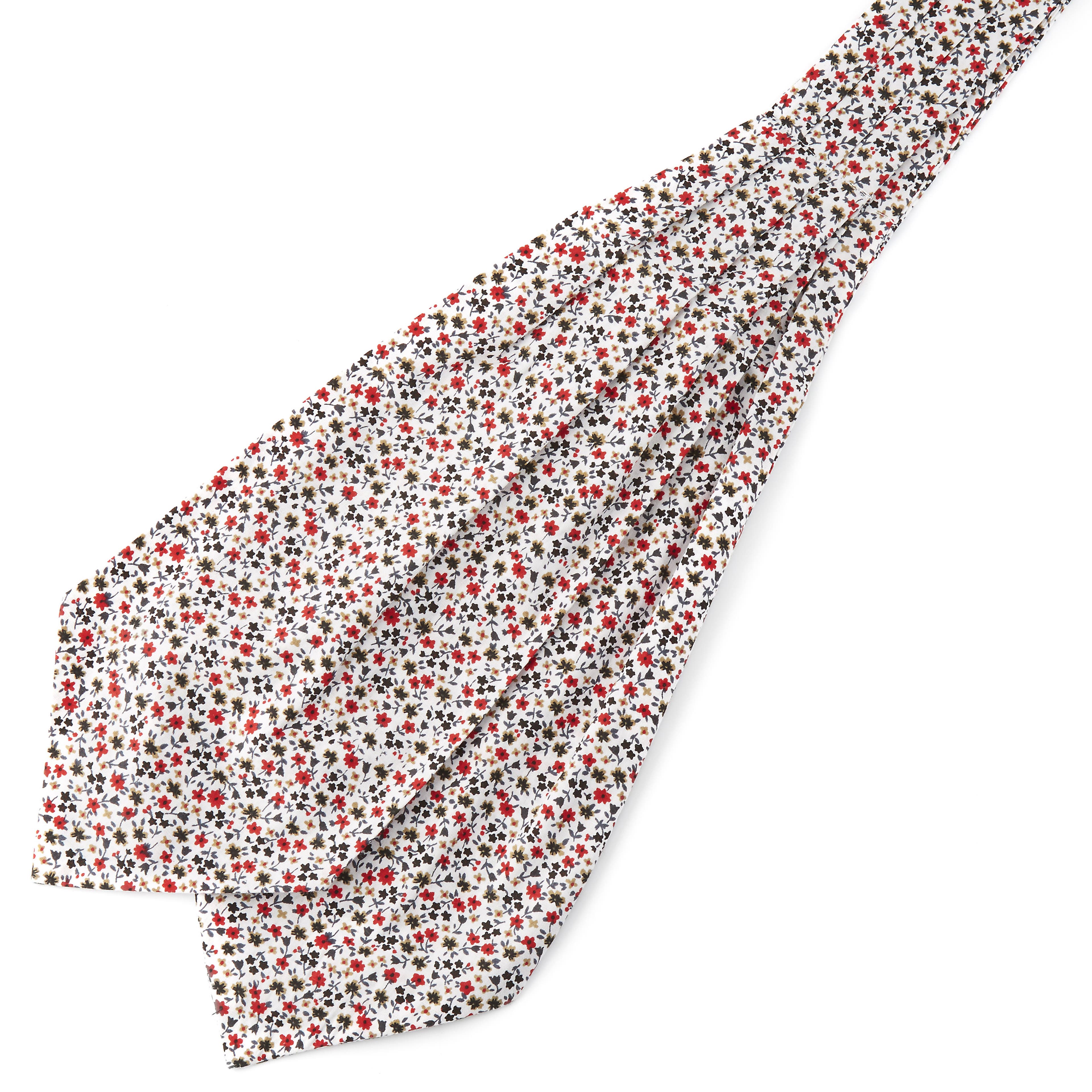 Fehér-virágmintás pamut ascot nyakkendő