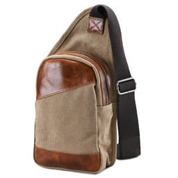 Brown Canvas and Tan Cowhide Shoulder Bag