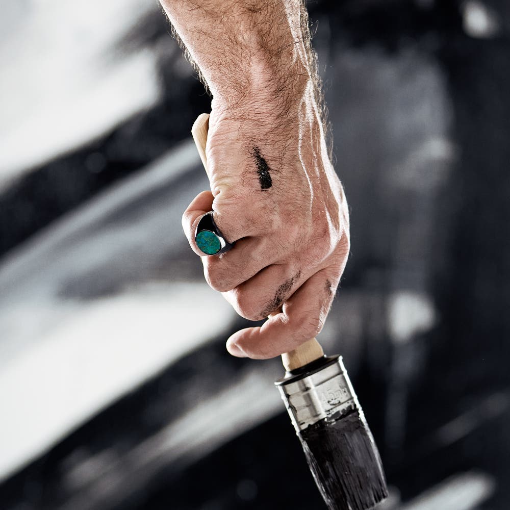 hover: Aras | Black Stainless Steel Chrysocolla Pinky Signet Ring hover: Aras | Black Stainless Steel Chrysocolla Pinky Signet Ring