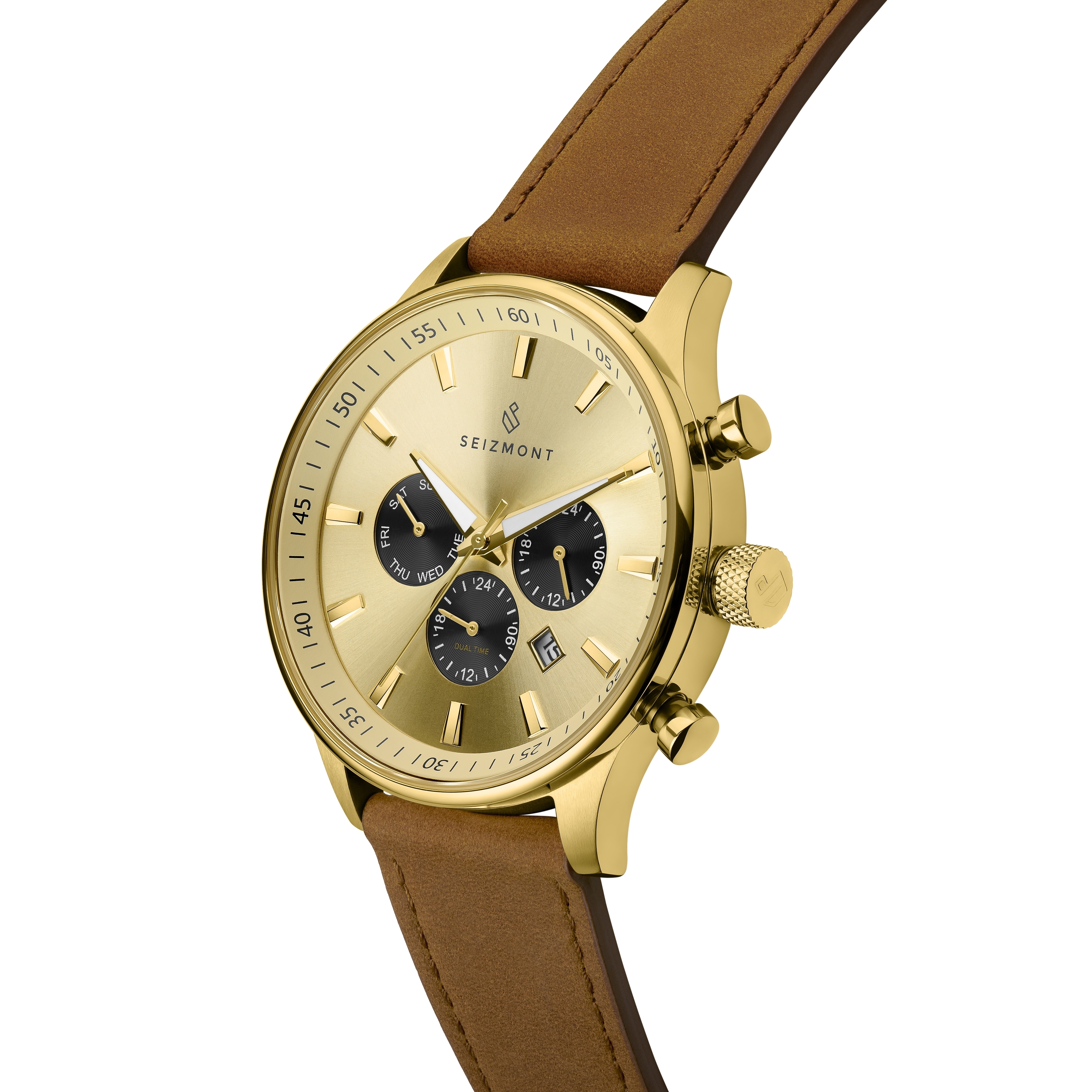 Montre Troika dorée à cadrans noirs et bracelet marron - 2