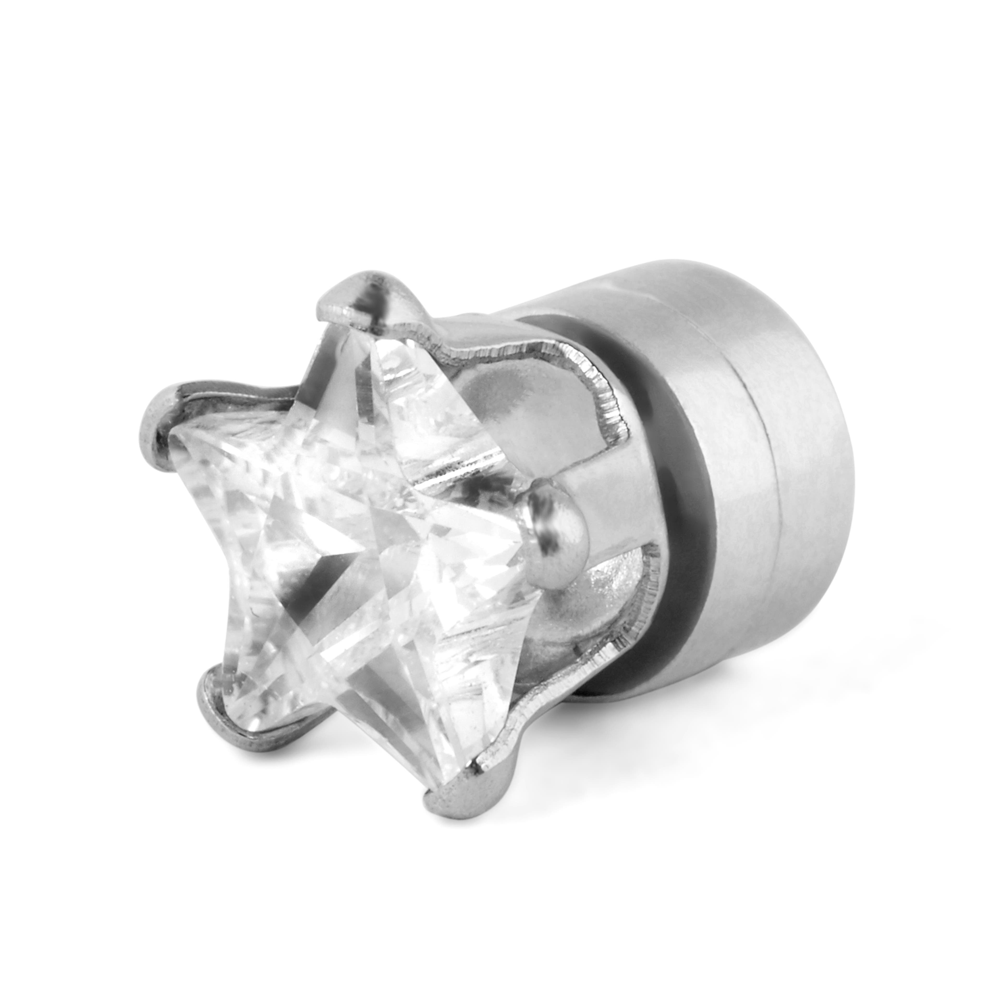 Mágneses kerek fülbevaló csillag alakú kristállyal - 6 mm