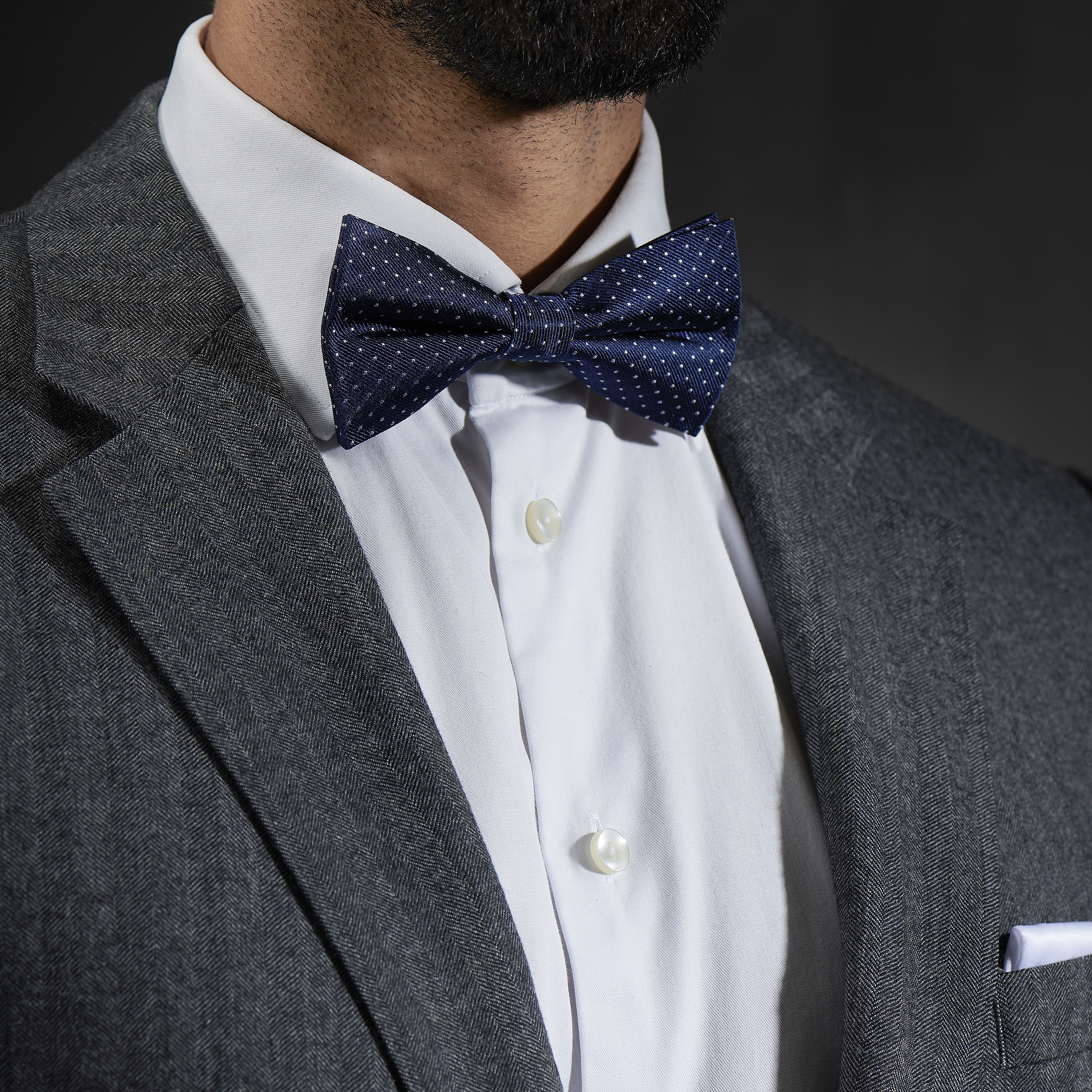 Navy Polka Dot Silk Pre-Tied Bow Tie - 3