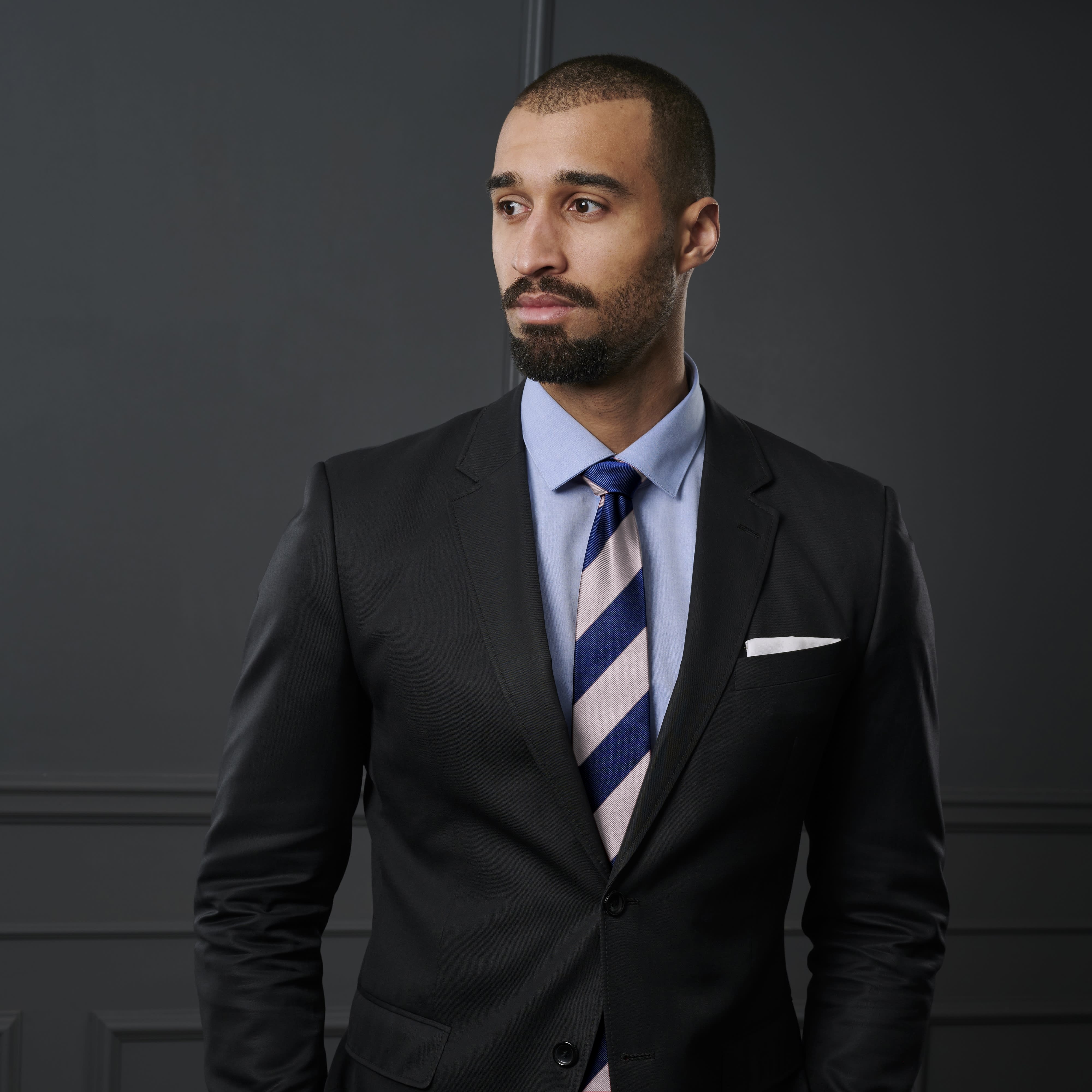 Silver & Navy Stripe Silk 8cm Tie - 4