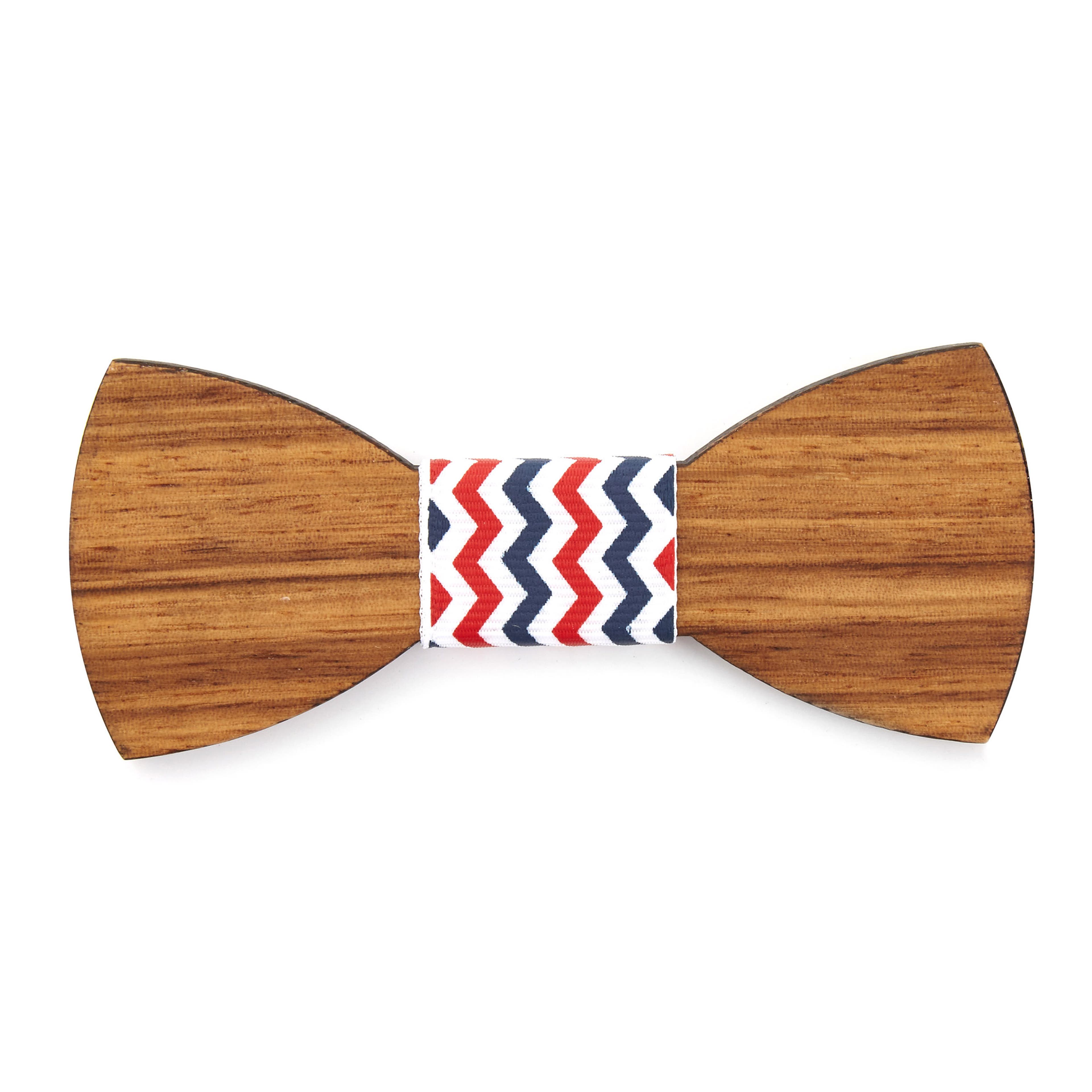 Zebrawood Bow Tie with True Red & Navy Blue Fabric Detail
