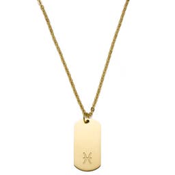 Zodiac | Gold-Tone Pisces Star Sign Dog Tag Cable Chain Necklace