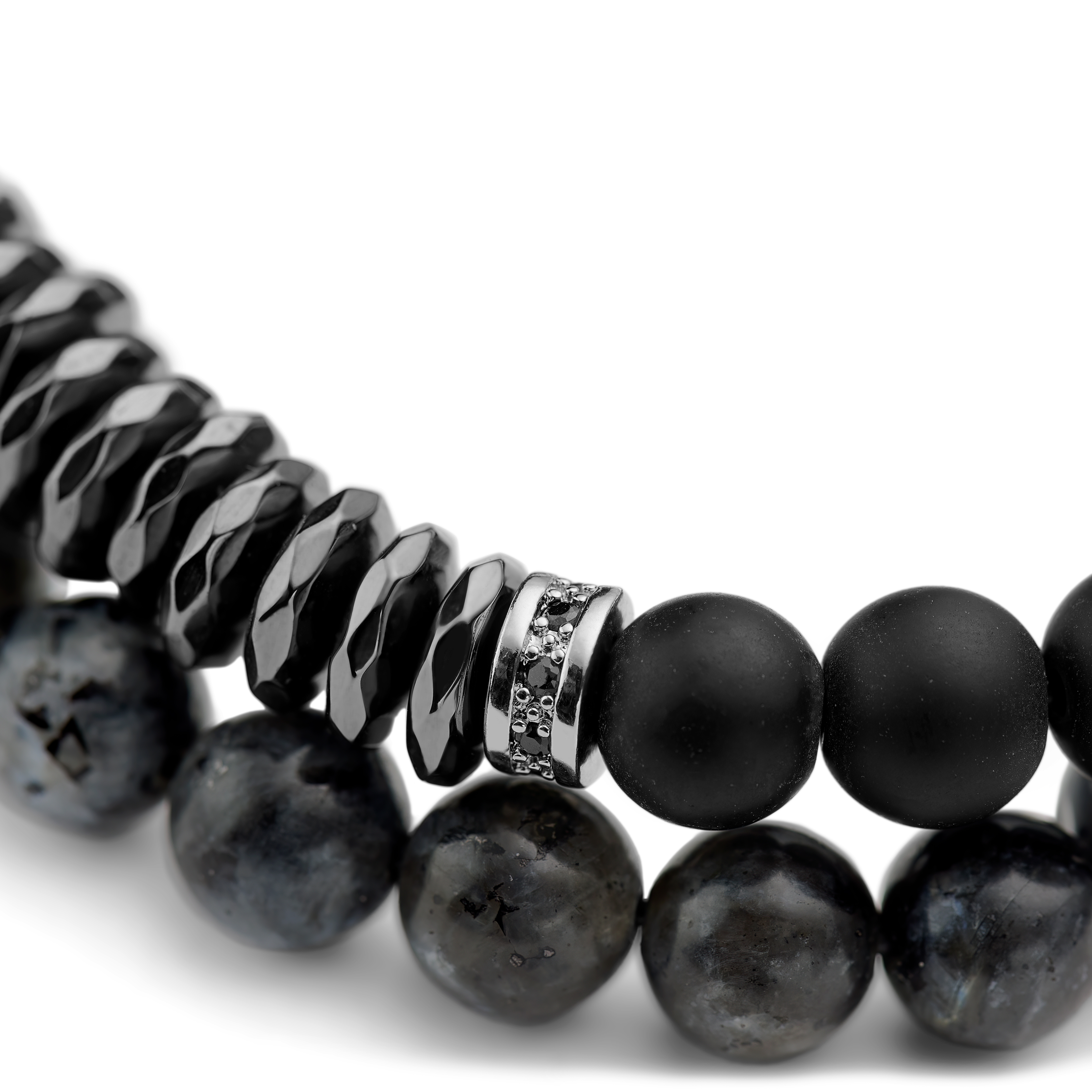 Juego de Pulseras con Cuentas de Ónix Negro, Obsidiana Copo de Nieve, Hematita y Circonita - 2