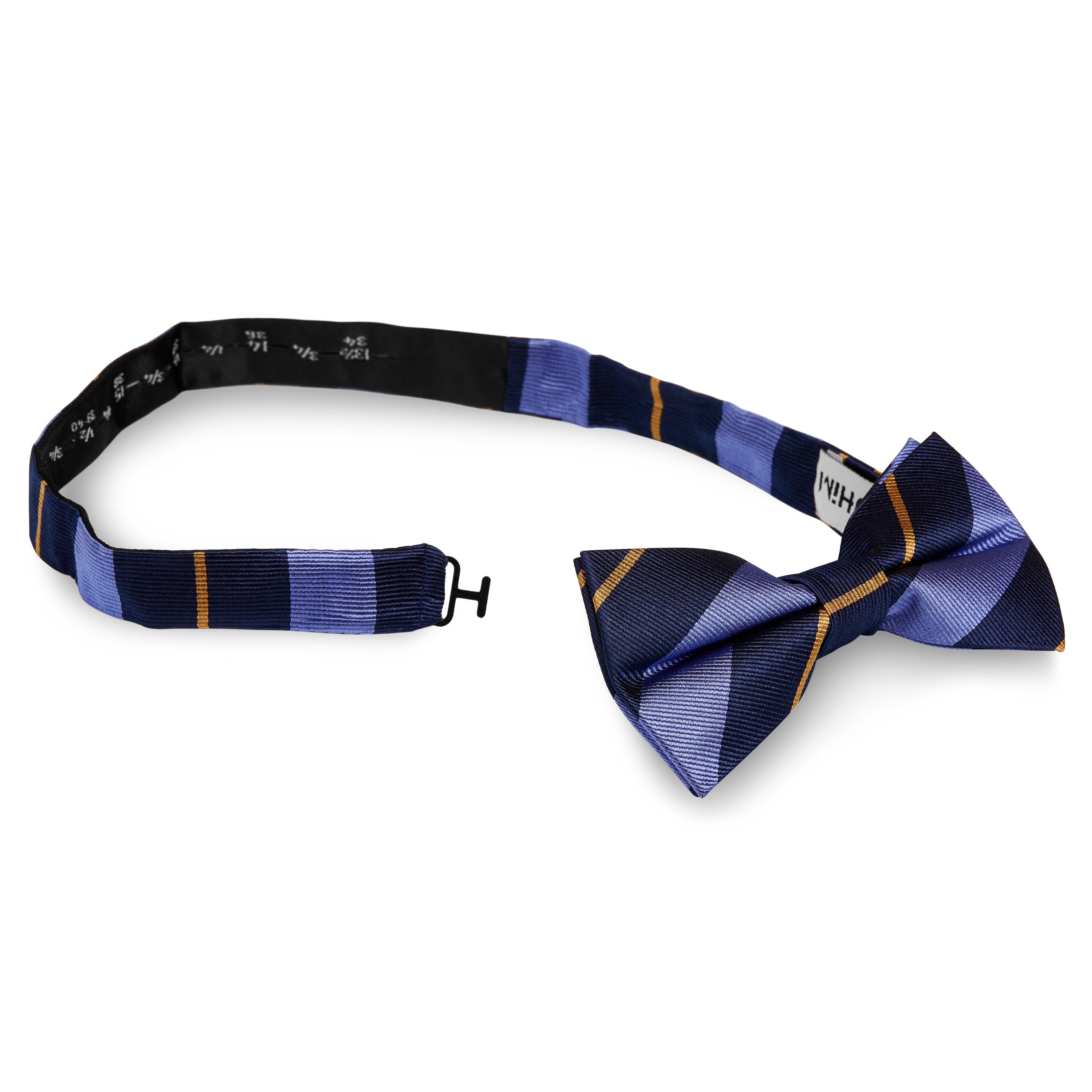 Pajarita de seda azul marino con rayas doradas y azules - 2