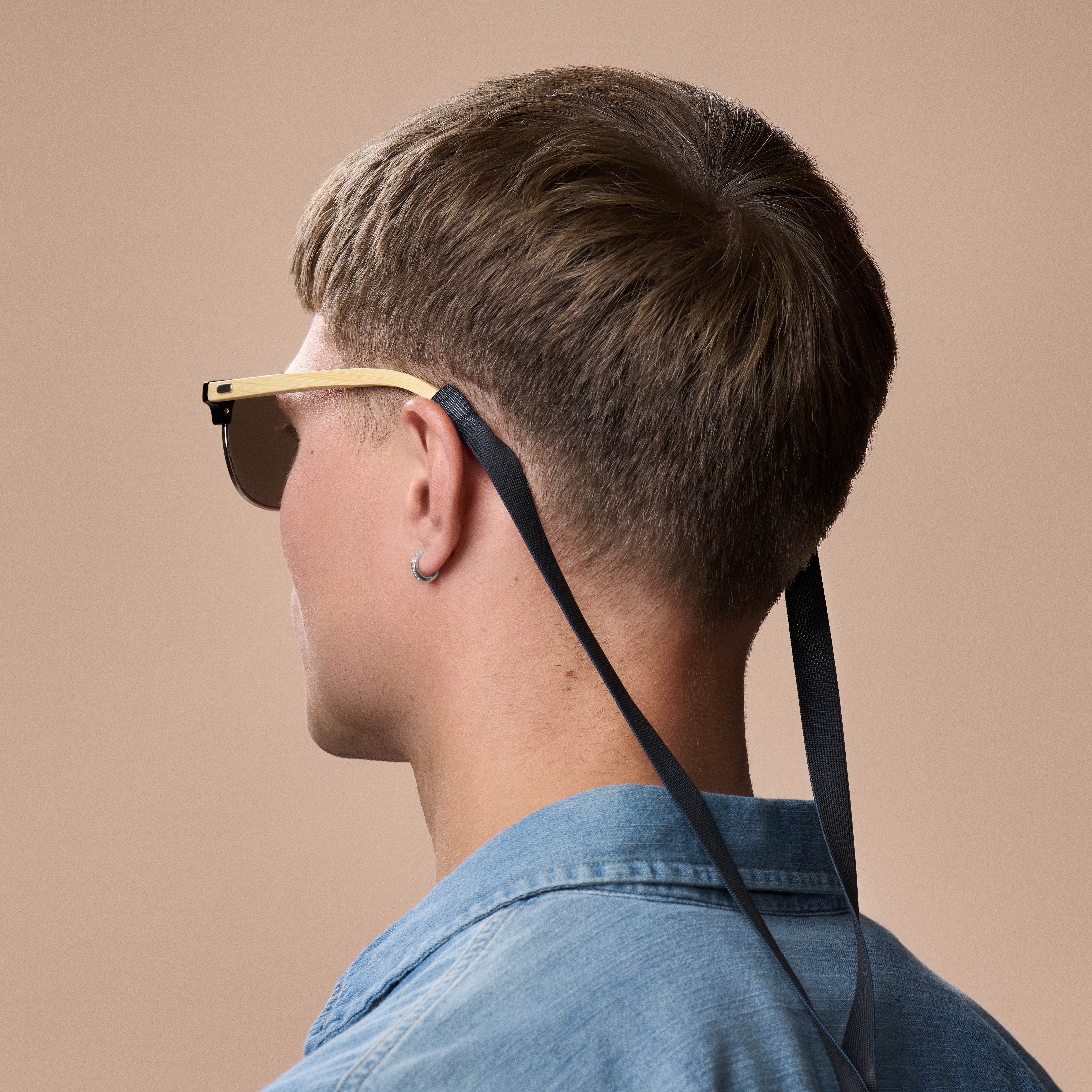 Cordon à lunettes large noir et cuir - 2