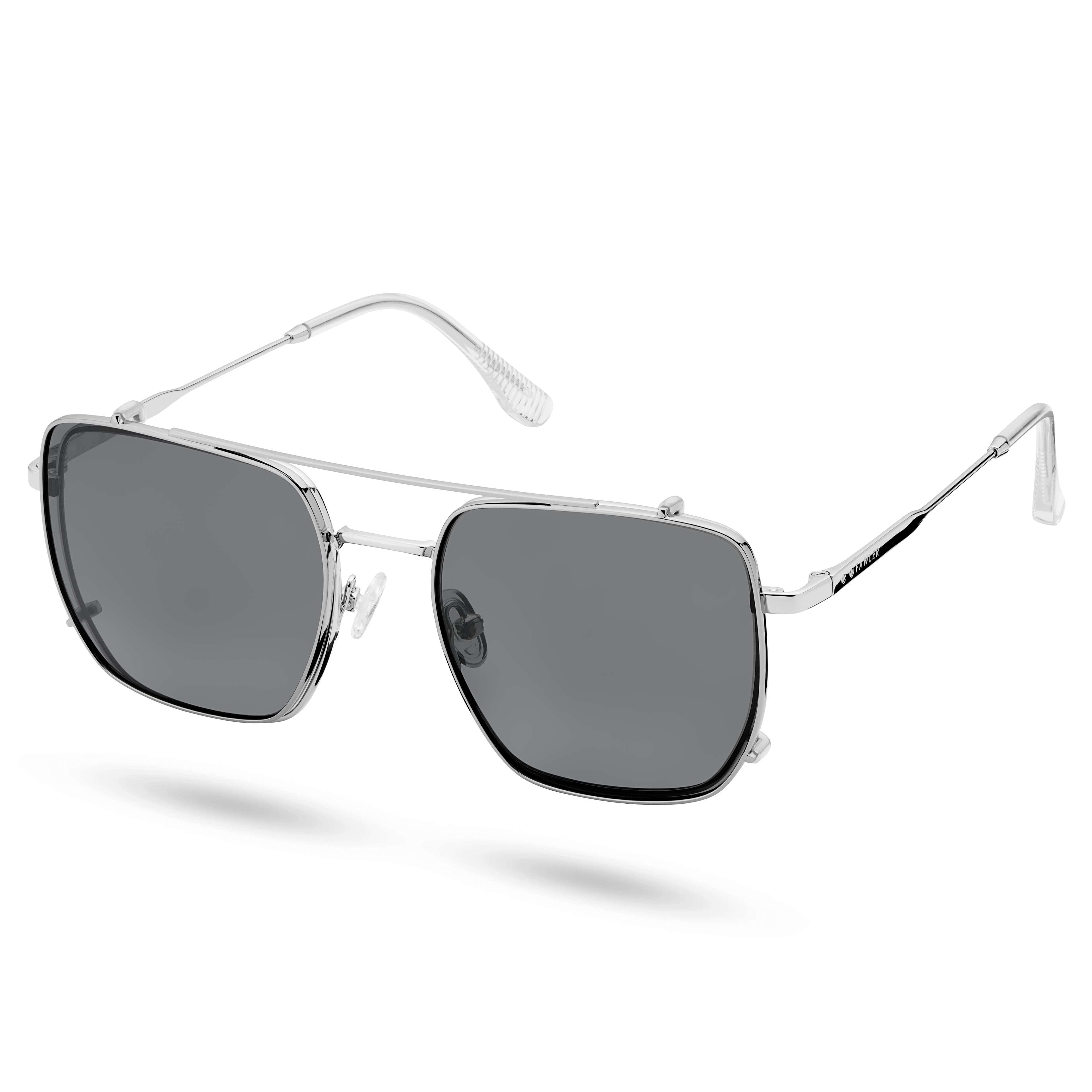 Stahl Brille mit Blaulichtfilter und polarisierter Clip-on-Sonnenbrille