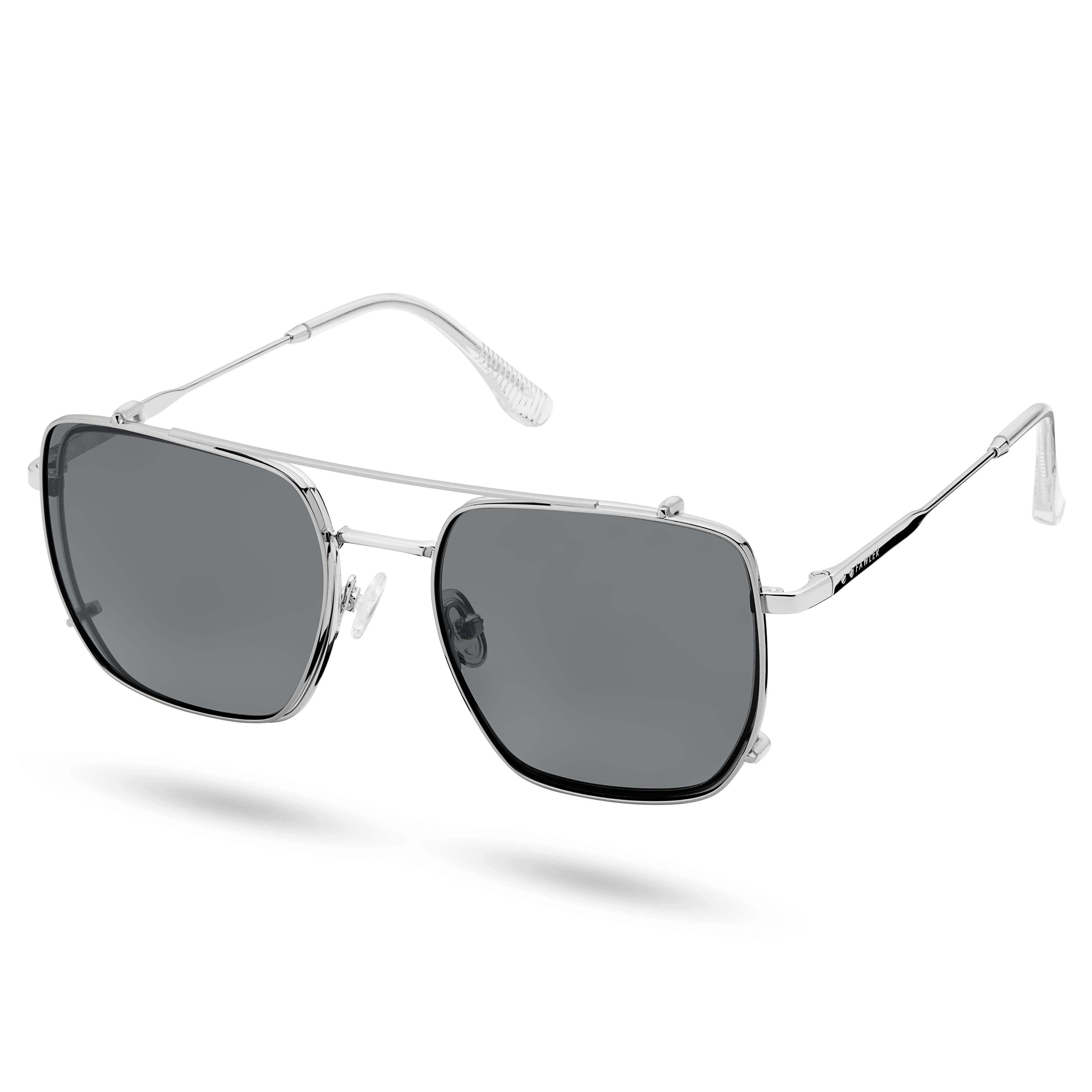Ocelové brýle s čirými čočkami blokujícími modré světlo s nasazovacími polarizačními čočkami