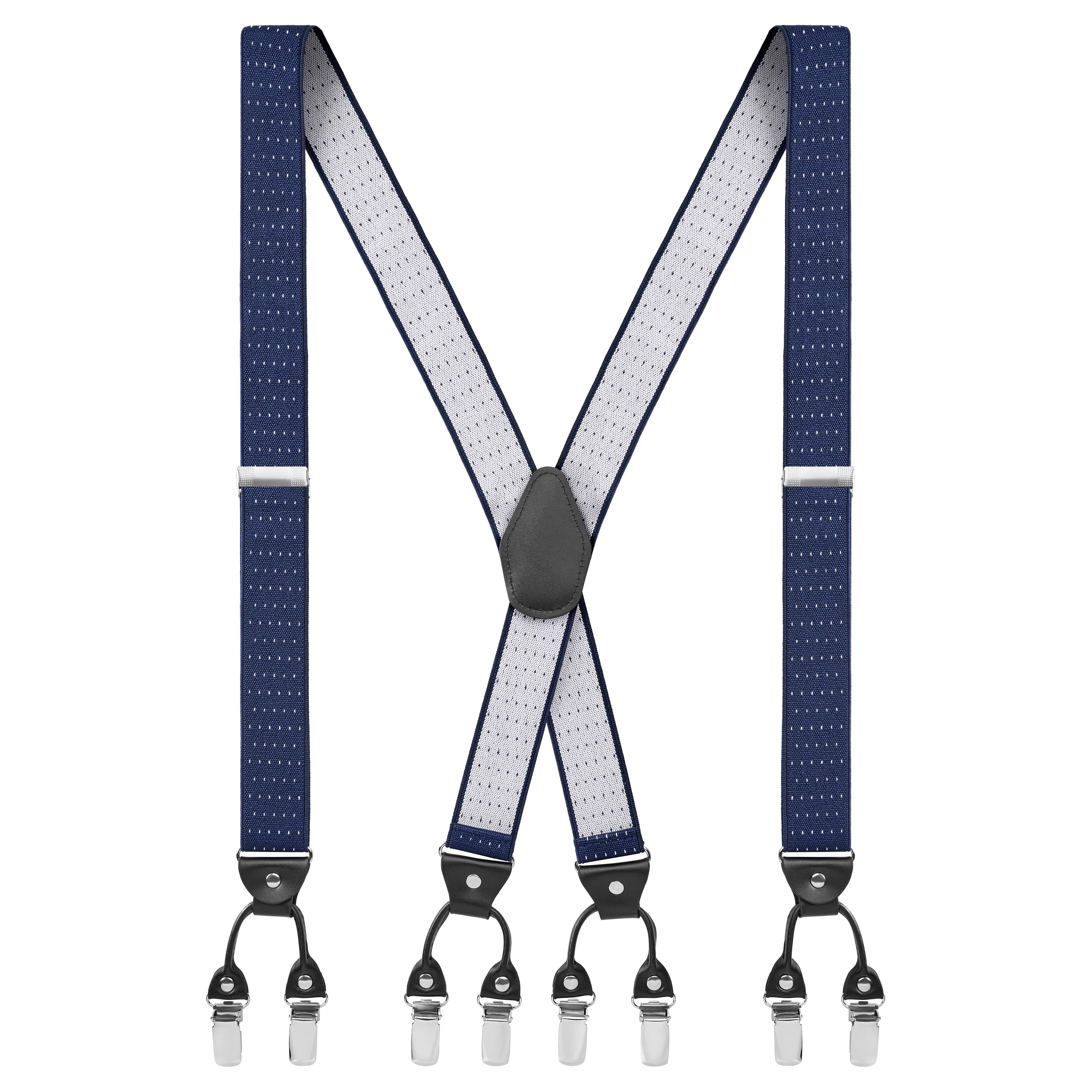 Vexel | Wide Dotted Navy Clip-On X-back Braces