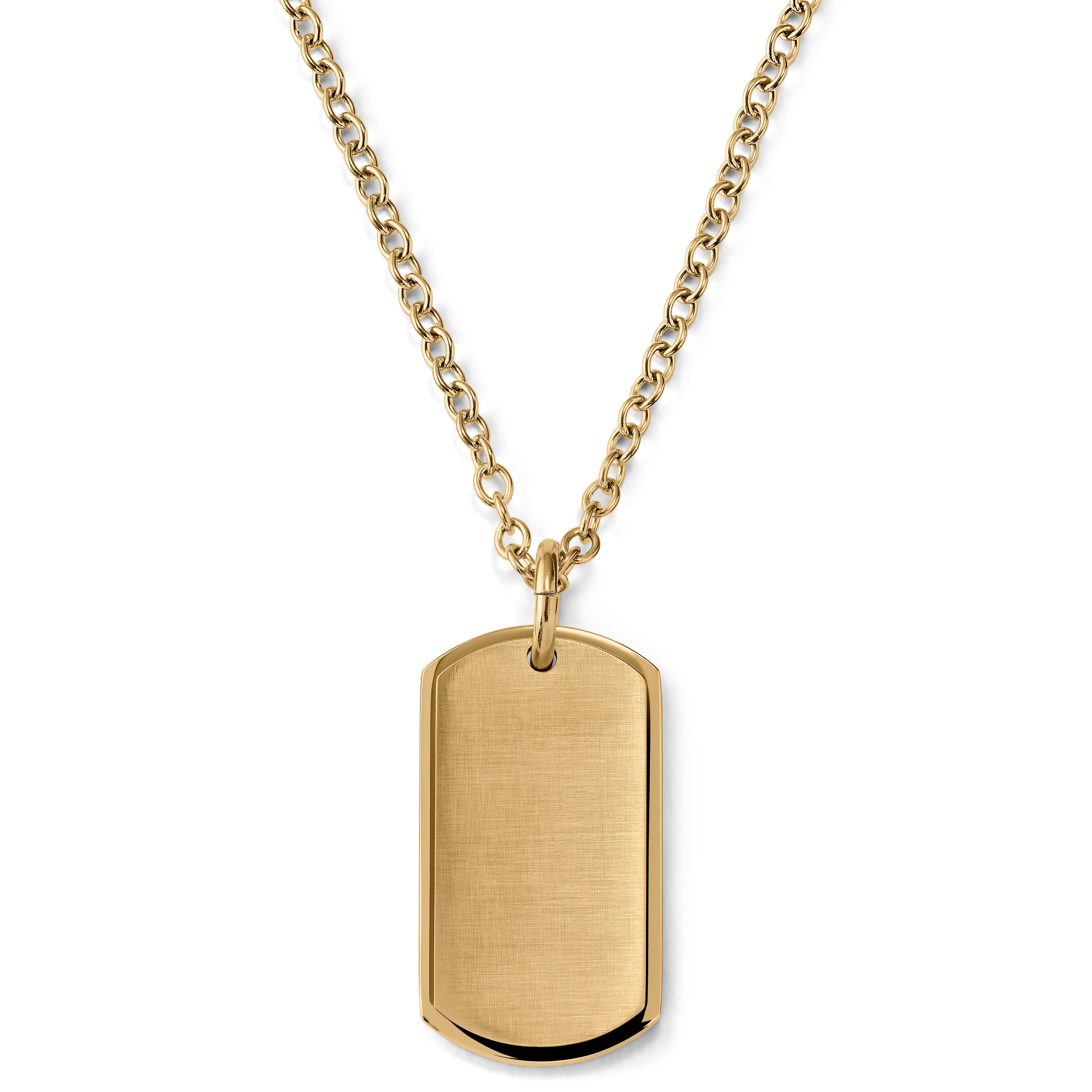 Women's Engravable 14K Gold Flat-Edge Dog Tag Necklace with Link Chain