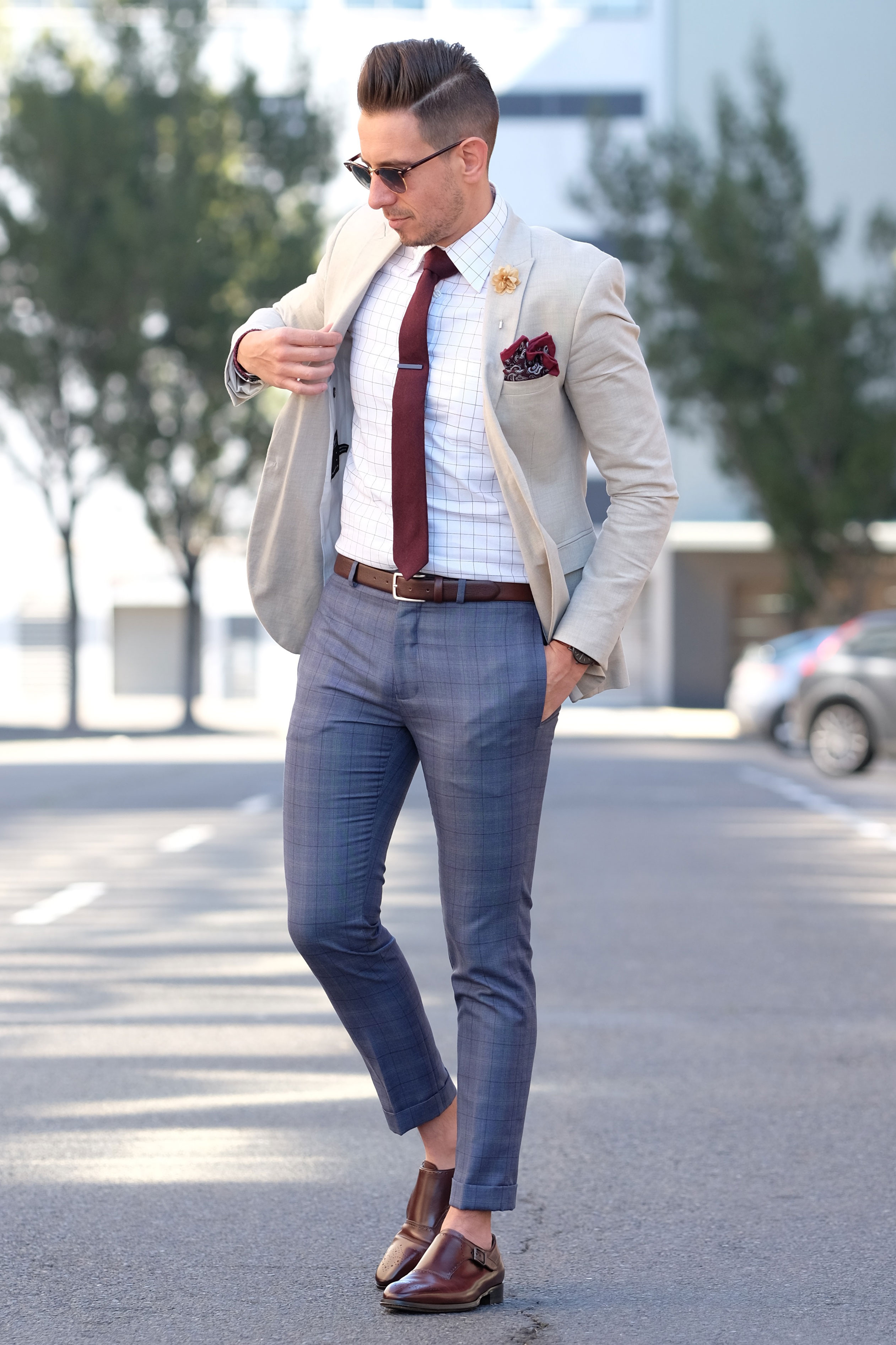 Refined Burgundy Wool Pocket Square - 6