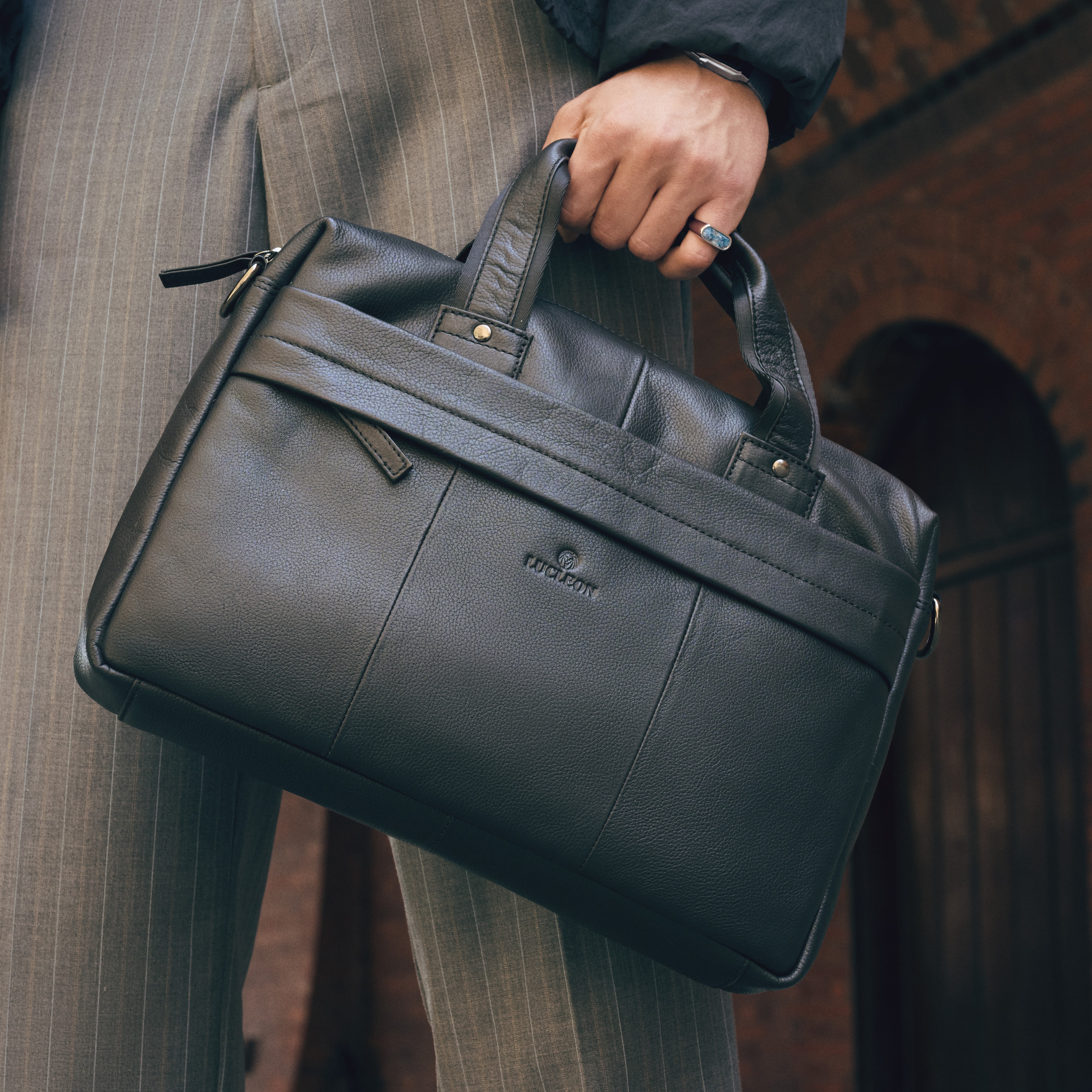 Black Full-Grain Leather Laptop Bag - 2