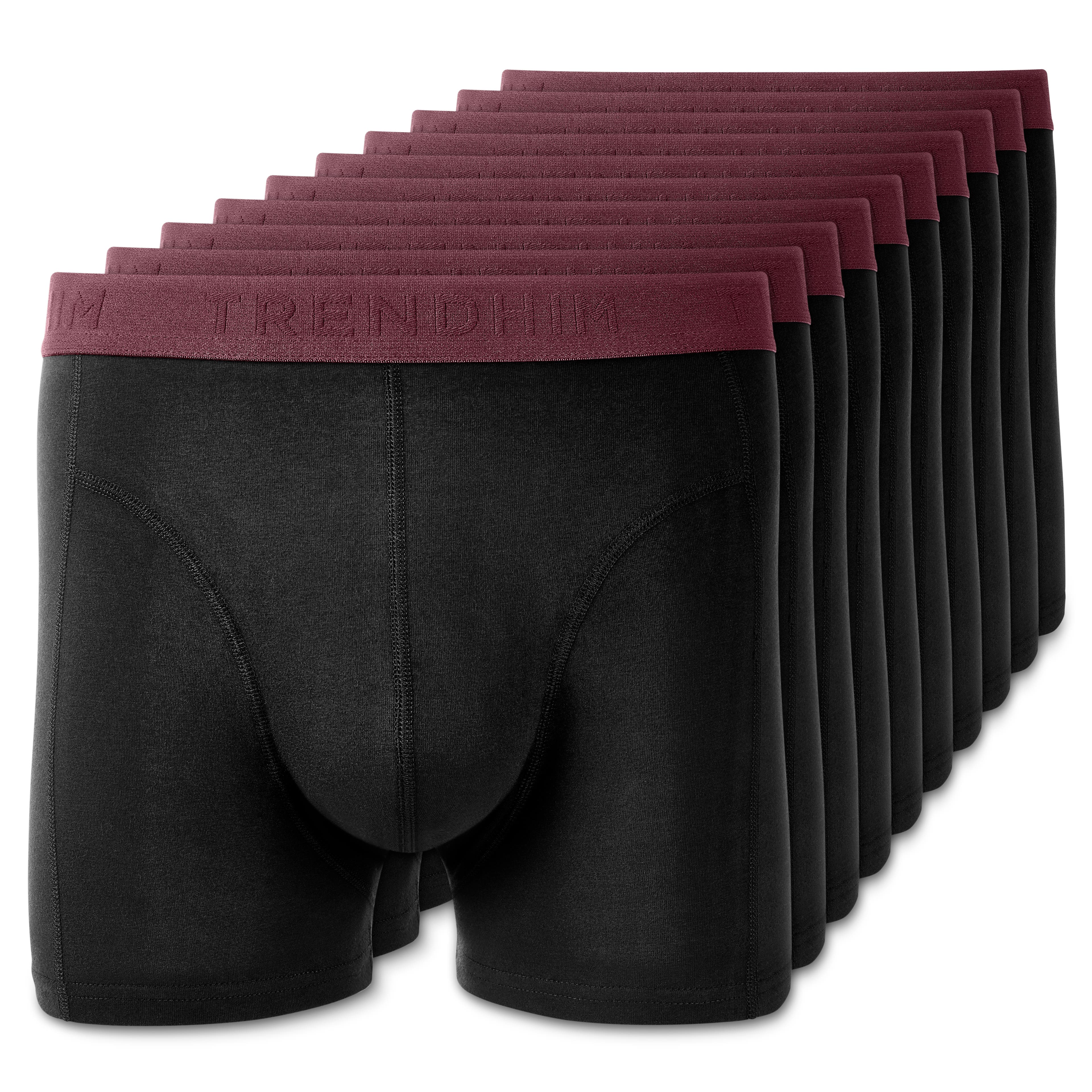 FlexFeel - 10 чифта черни памучни тесни боксерки с тъмноччервен ластик FlexFeel - 10 чифта черни памучни тесни боксерки с тъмноччервен ластик