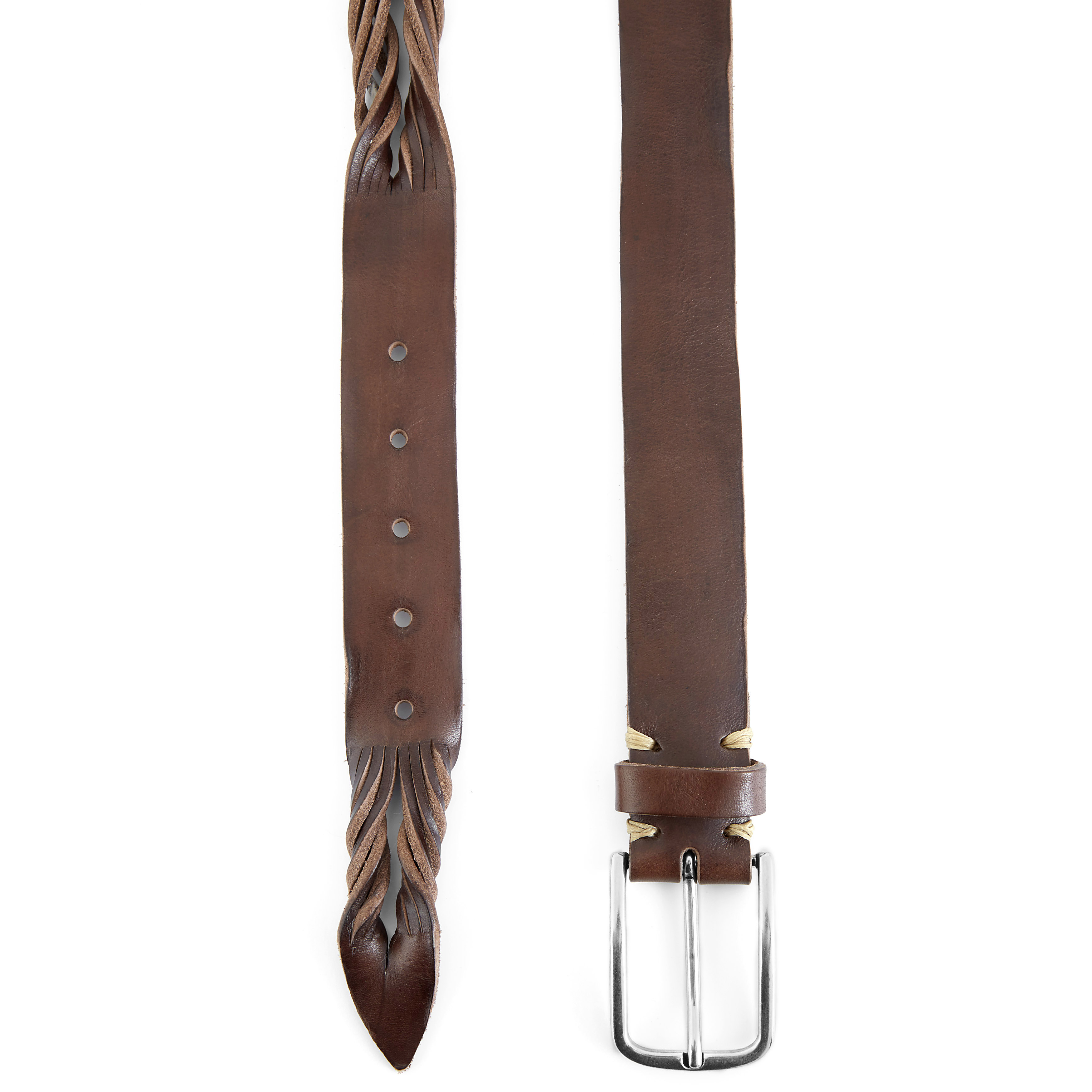 Snoet Brunt og Sølv Læderbælte - 2