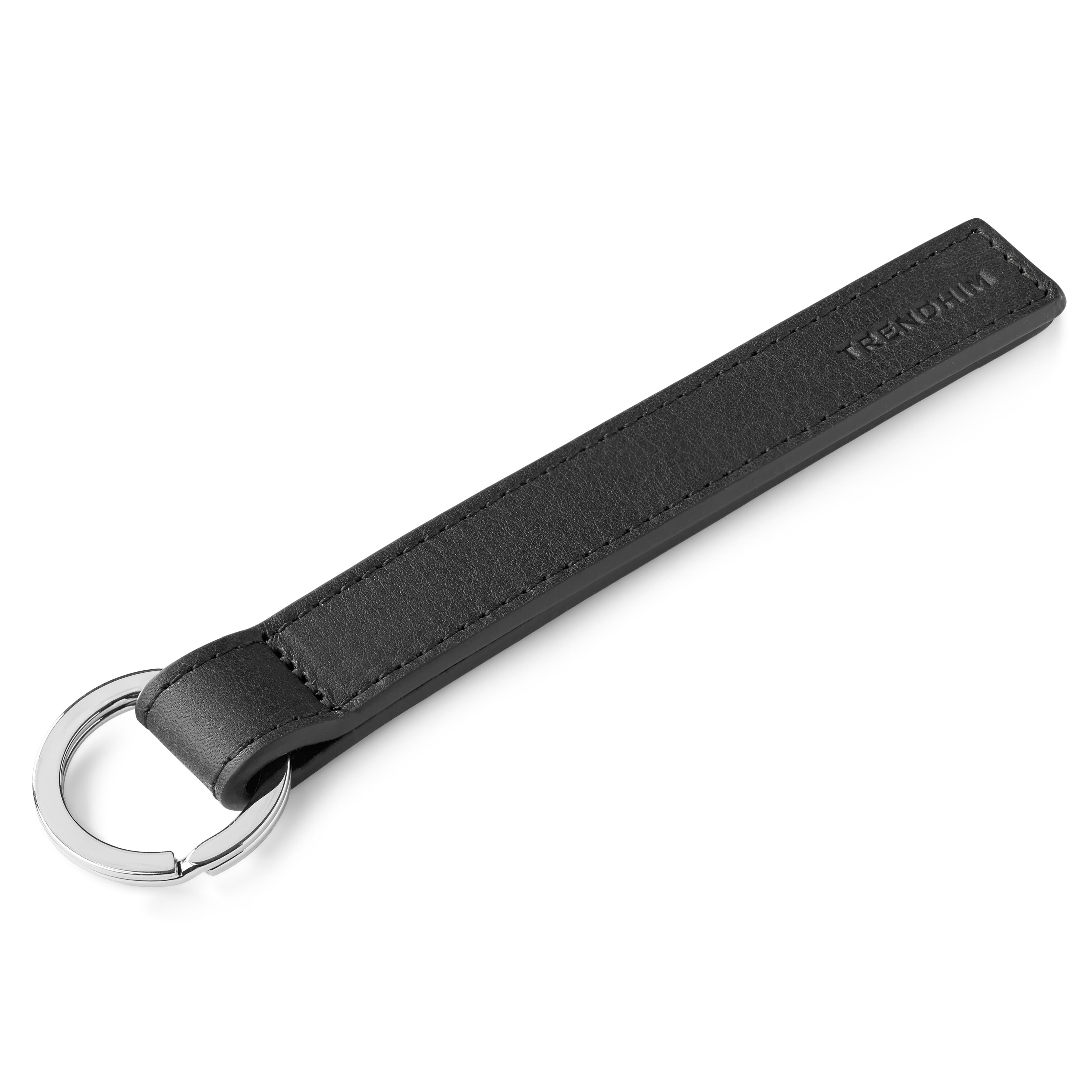Porte-clés en cuir noir à boucle métallique