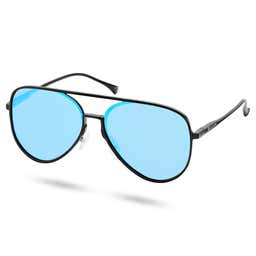 Black Blue Mirror Polarised Aviator Sunglasses - 1 - primary thumbnail small_image gallery