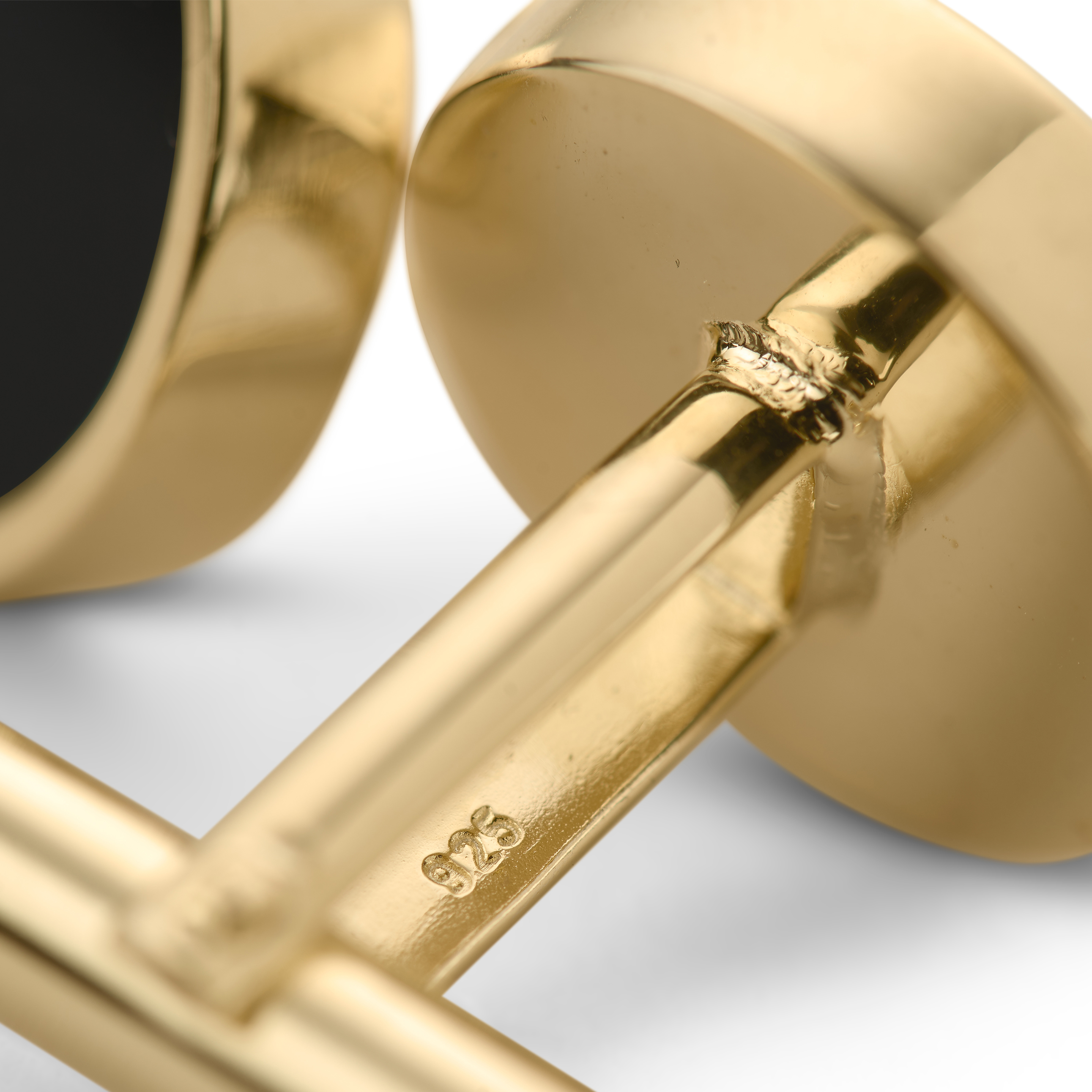 Кръгли 14К позлатени копчета за ръкавели от стерлингово сребро с инкрустация от оникс - 3