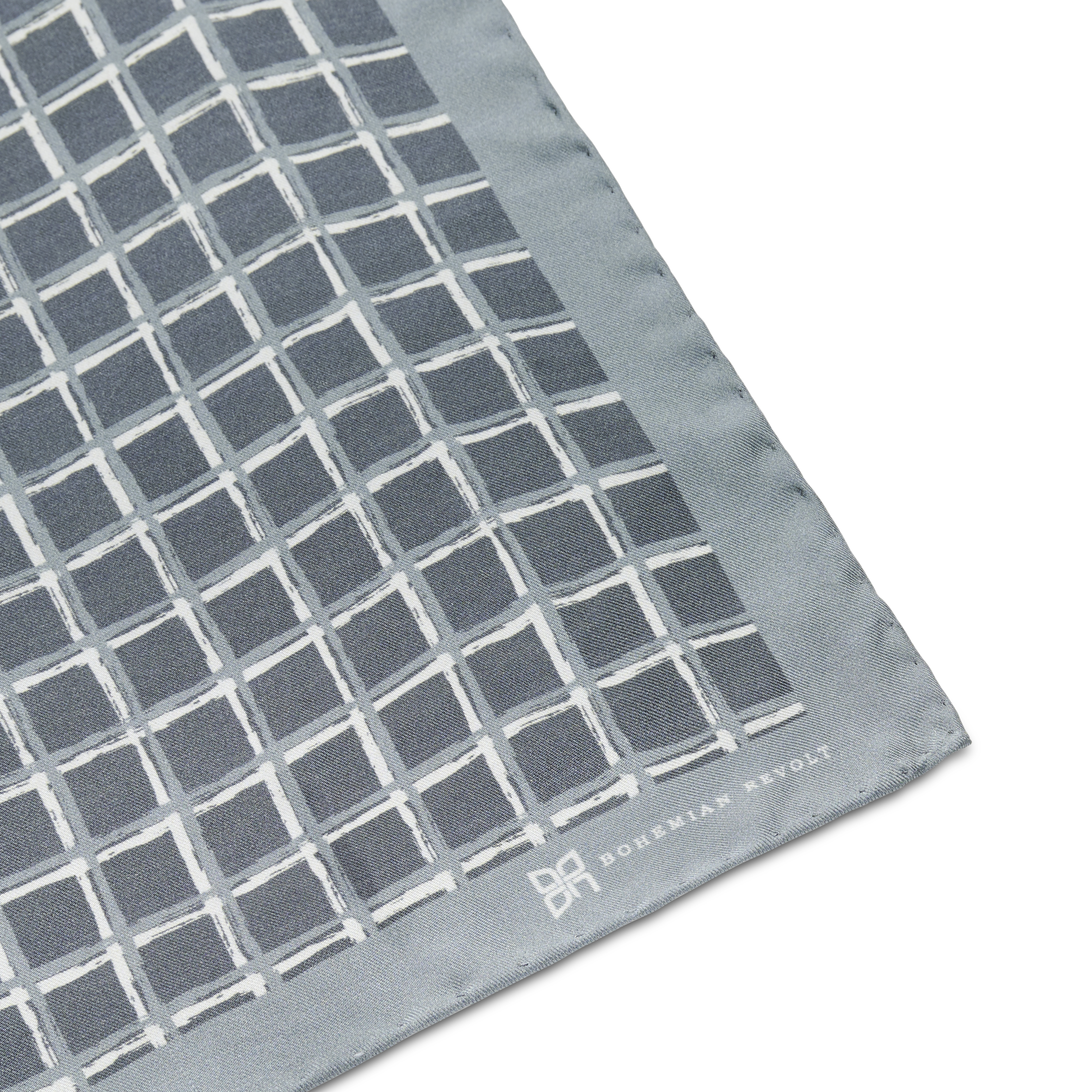 Grey & White Squared Pattern Silk Pocket Square - 4