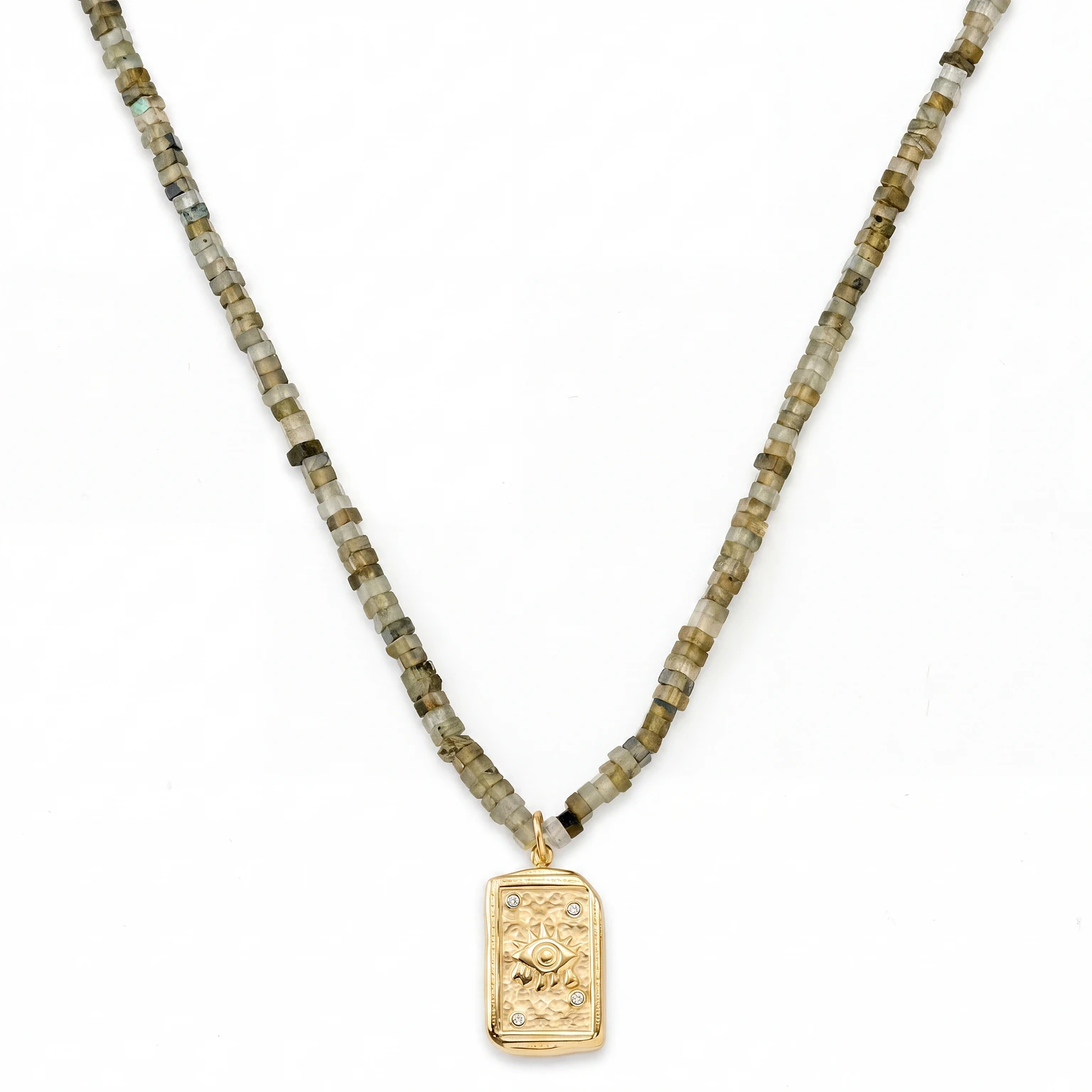 Mediterranean | Collier de perles en pierre naturelle grise avec pendentif Mauvais œil Mediterranean | Collier de perles en pierre naturelle grise avec pendentif Mauvais œil
