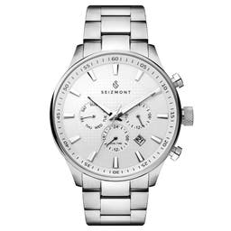 Troika II | Silver-Tone Stainless Steel Dual-Time Watch With White Dial & Silver-Tone Strap