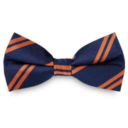 Orange Twin Stripe Navy Silk Pre-Tied Bow Tie