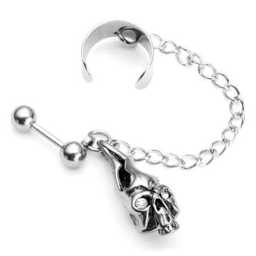 Brennender Totenkopf Ohrring mit Ohrmanschette & Kette Brennender Totenkopf Ohrring mit Ohrmanschette & Kette