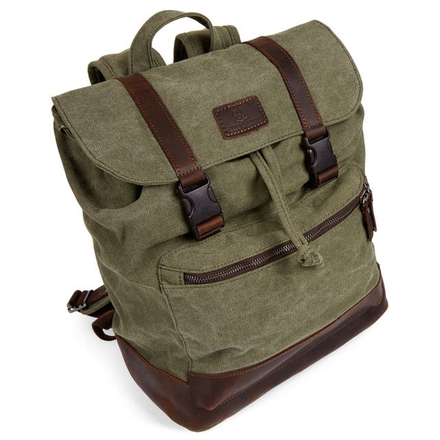Tarpa | Olive Green Canvas & Dark Brown Leather Backpack | In stock ...