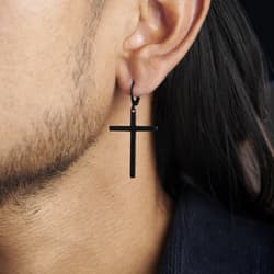 Sentio Black Stainless Steel Hanging Cross Hoop Earring In