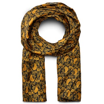 GOLD & BROWN PAISLEY Pattern Silk Scarf GOLD & BROWN PAISLEY Pattern Silk Scarf