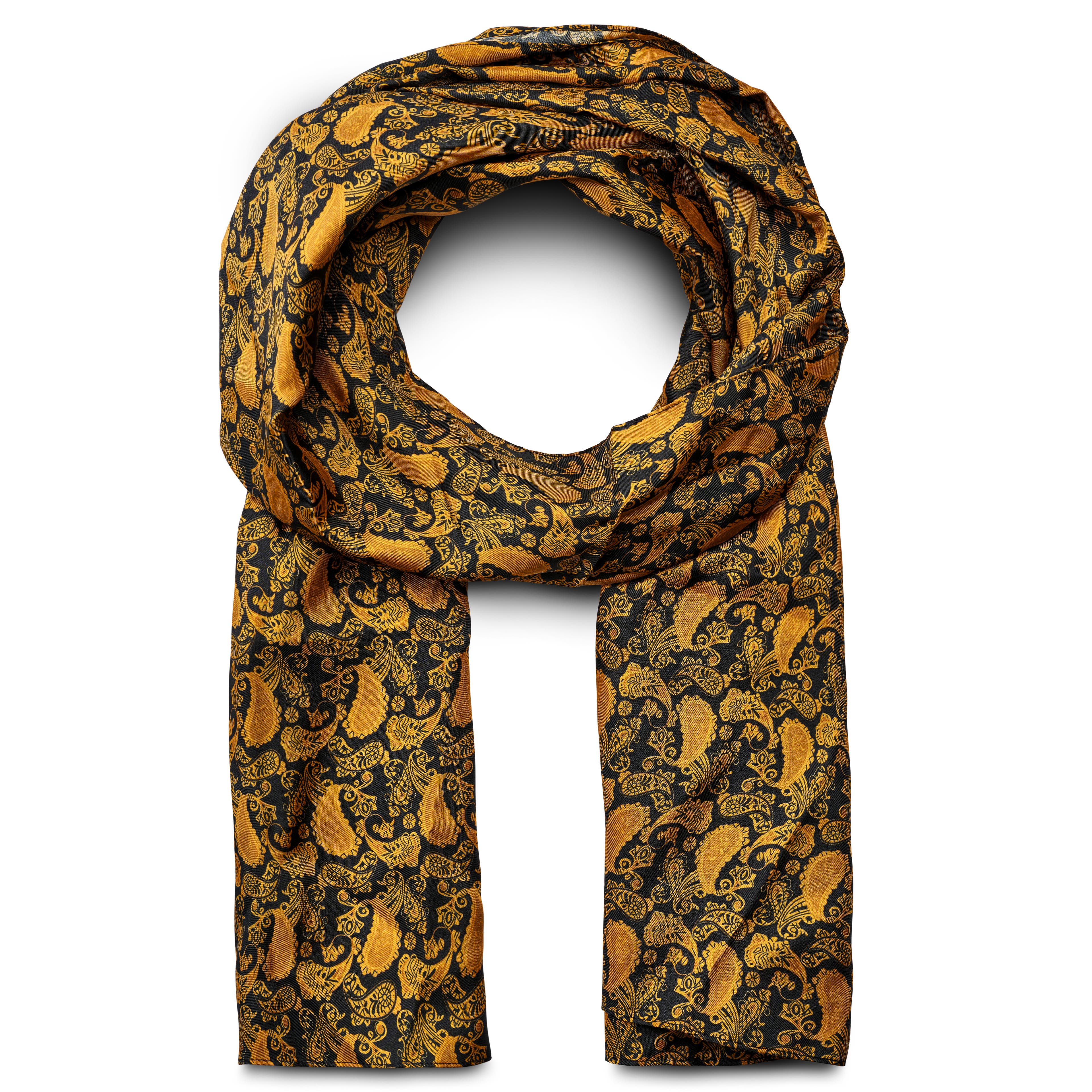 Zlatohnědá hedvábná šála se vzorem paisley Zlatohnědá hedvábná šála se vzorem paisley