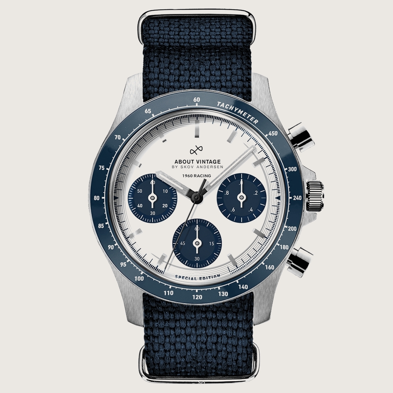 1960 Racing Chronograph | Surgical Steel, Navy & White | In