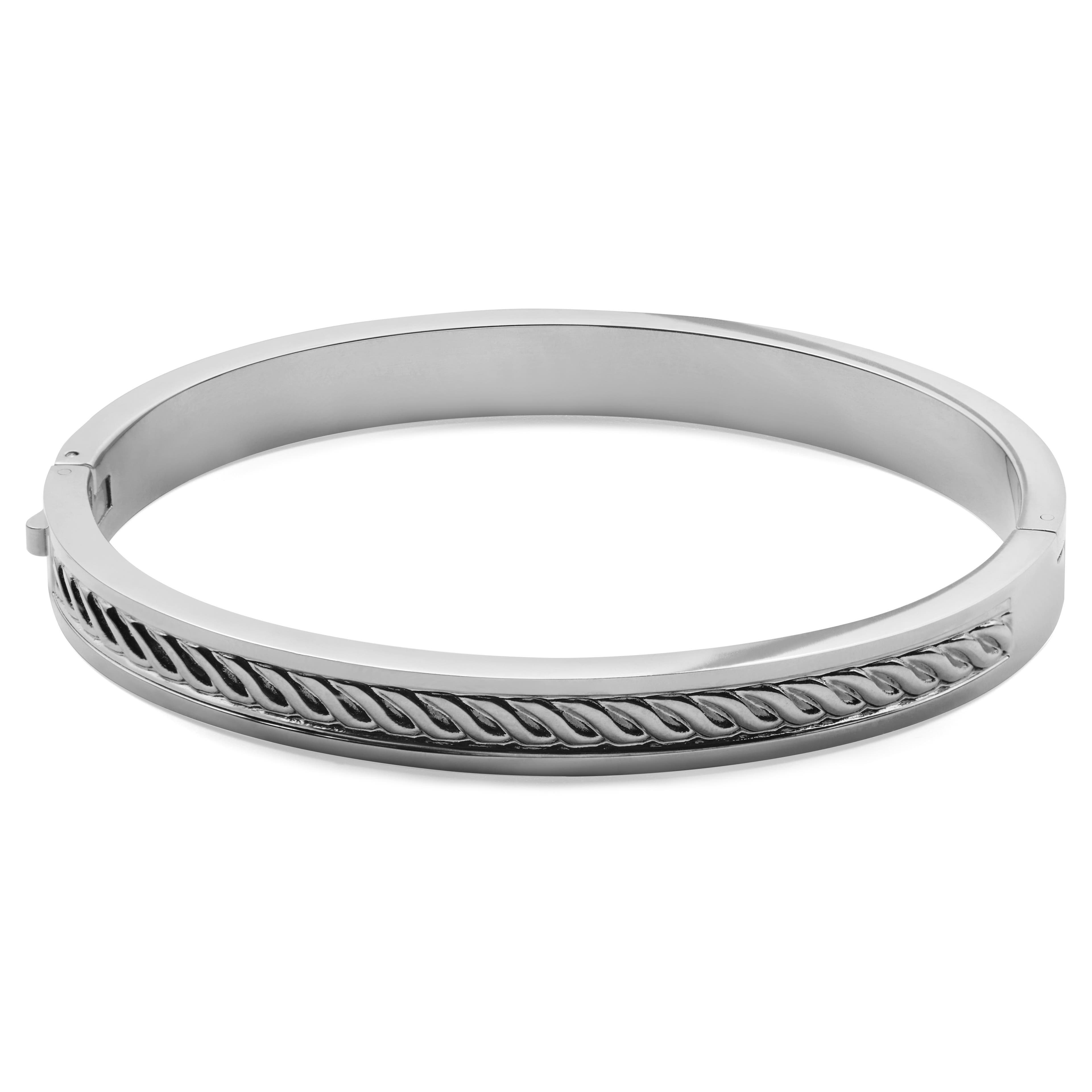 Arie | Silver-Tone Stainless Steel Rope Texture Bangle Bracelet