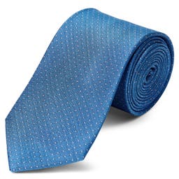 Синя копринена вратовръзка на точки 8 см